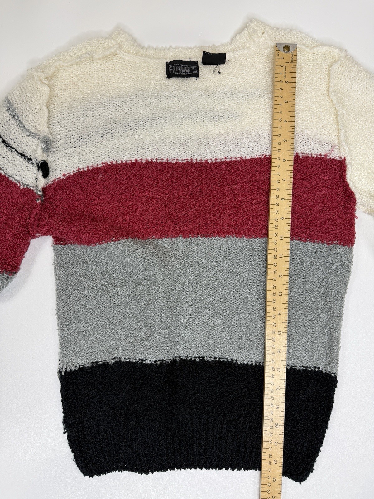 Vintage 90s Textured Boucle Colorblock Statement Sweater Red Gray Black Knit M