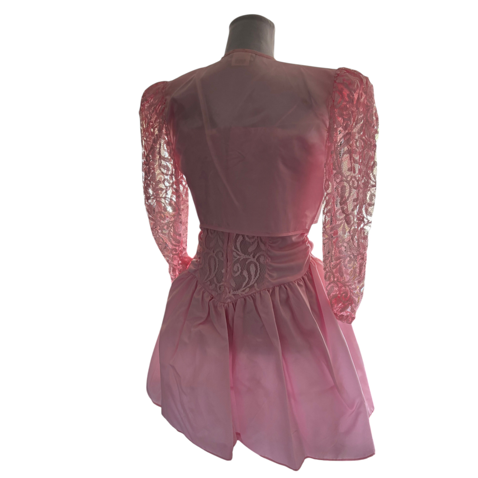 Vtg 90s pink Lace Fit & Flare Party Prom Dress w bolero jacket juniors sz 3