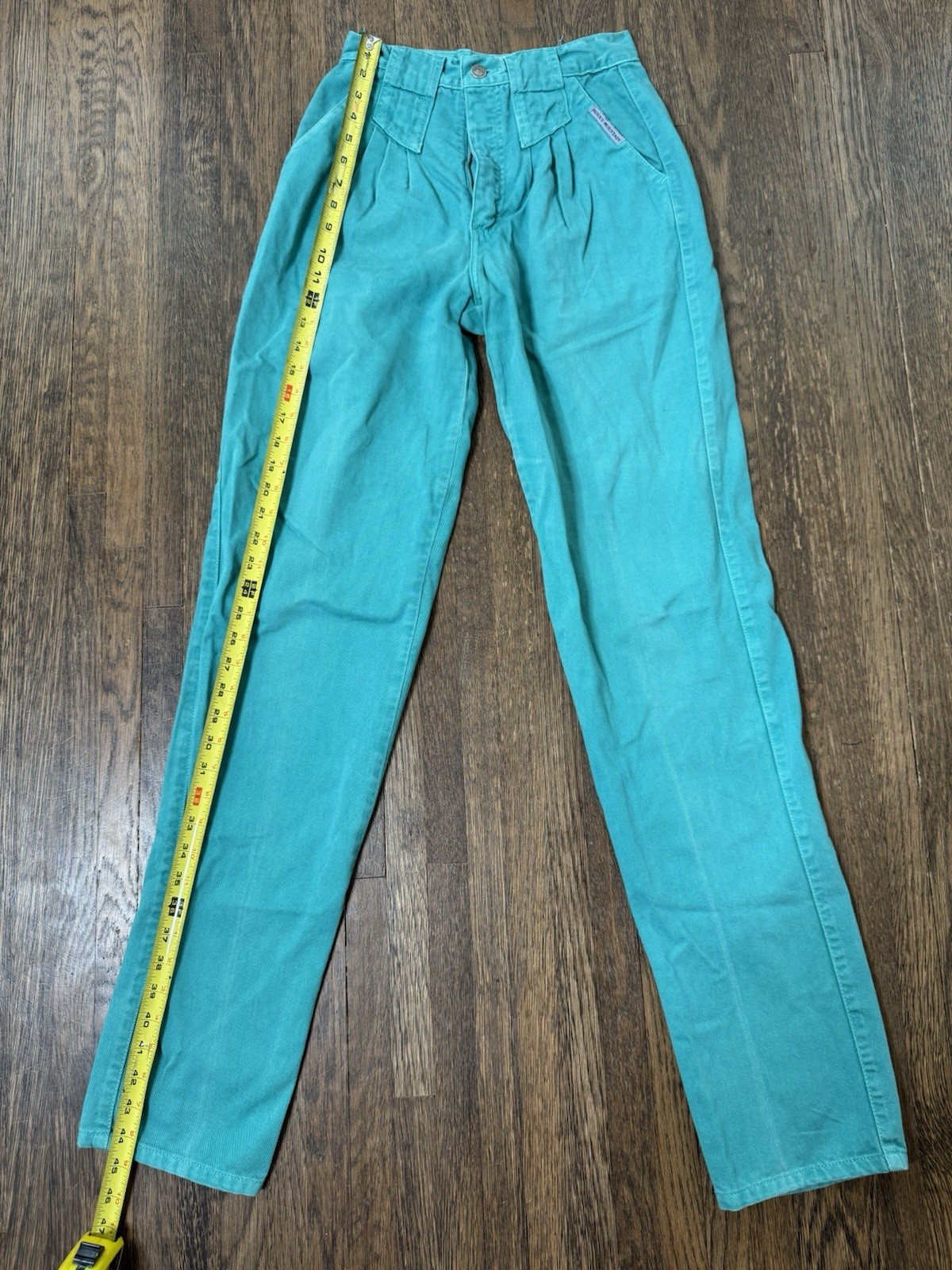 Vintage Rocky Mountain Clothing Teal High Waisted Pleated Tapered Jeans 24 Waist