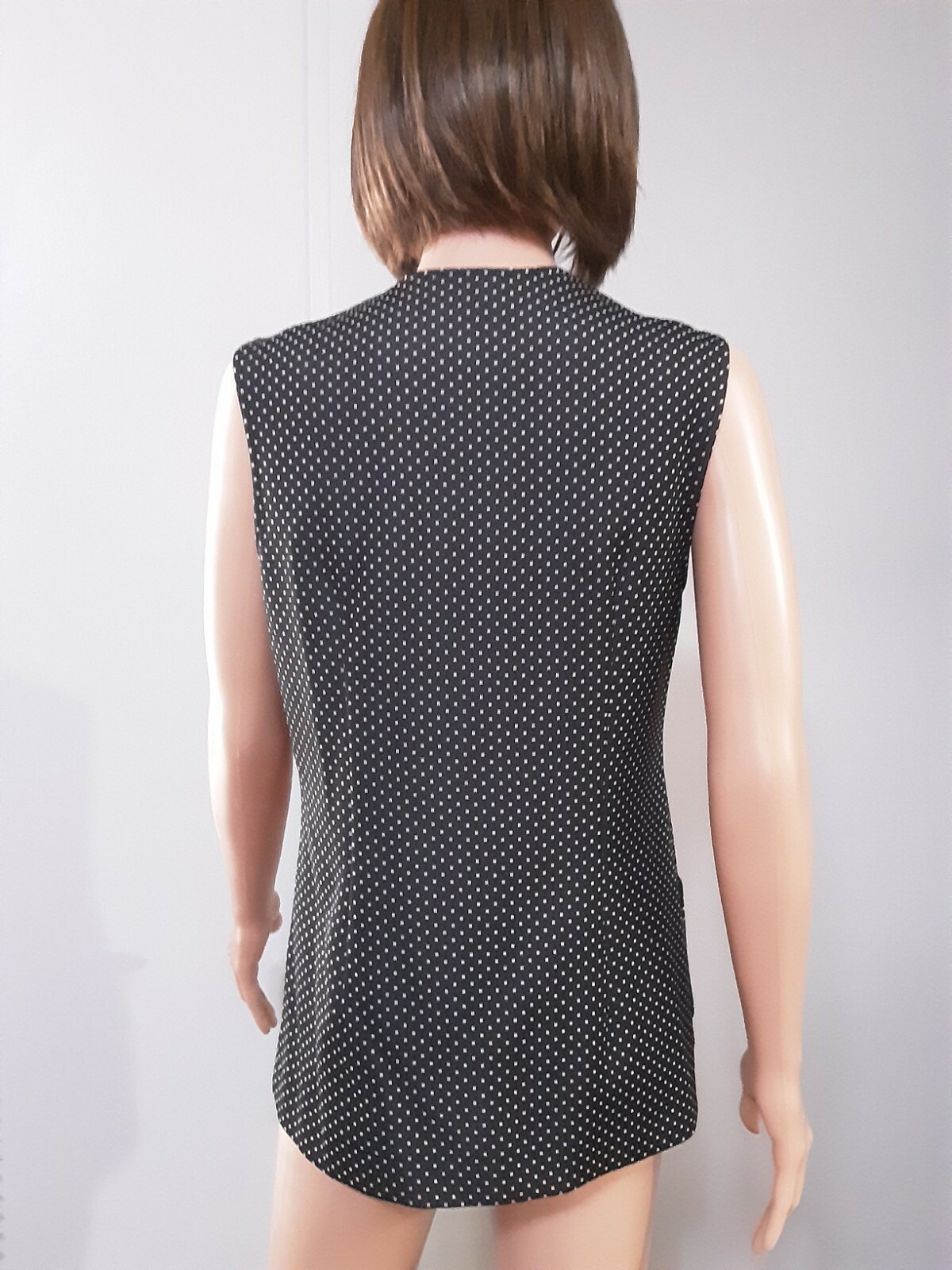 Russ 🌞024 Vest Blouse Top Black/White Polka-dot Preowned Button Front Closure