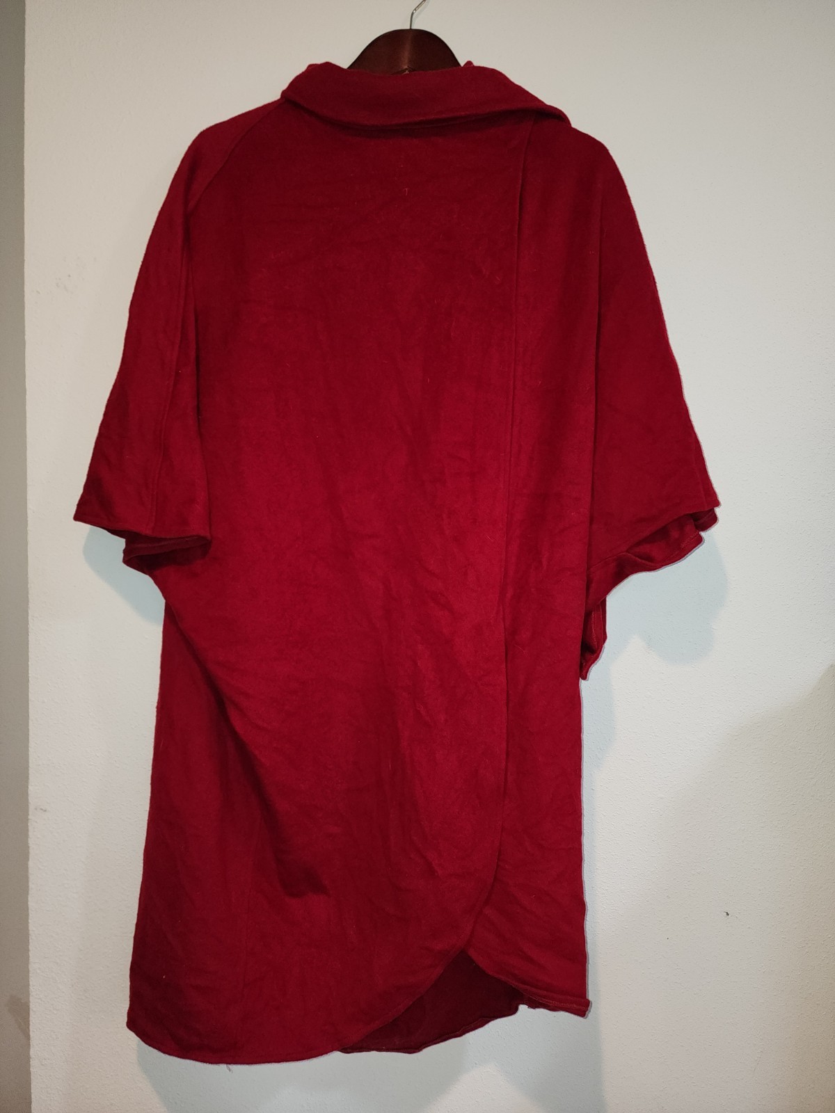 Gemini 100% Wool Shawl Cape Cocoon Wrap Coat Red Vintage 1960s 70s