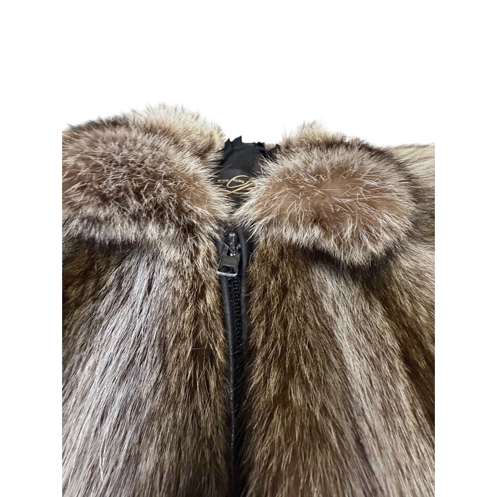 „Dittrich Furs” Real Fur Coat Cropped Batwing Zip Up Brown Grey Silver Fox NO SZ