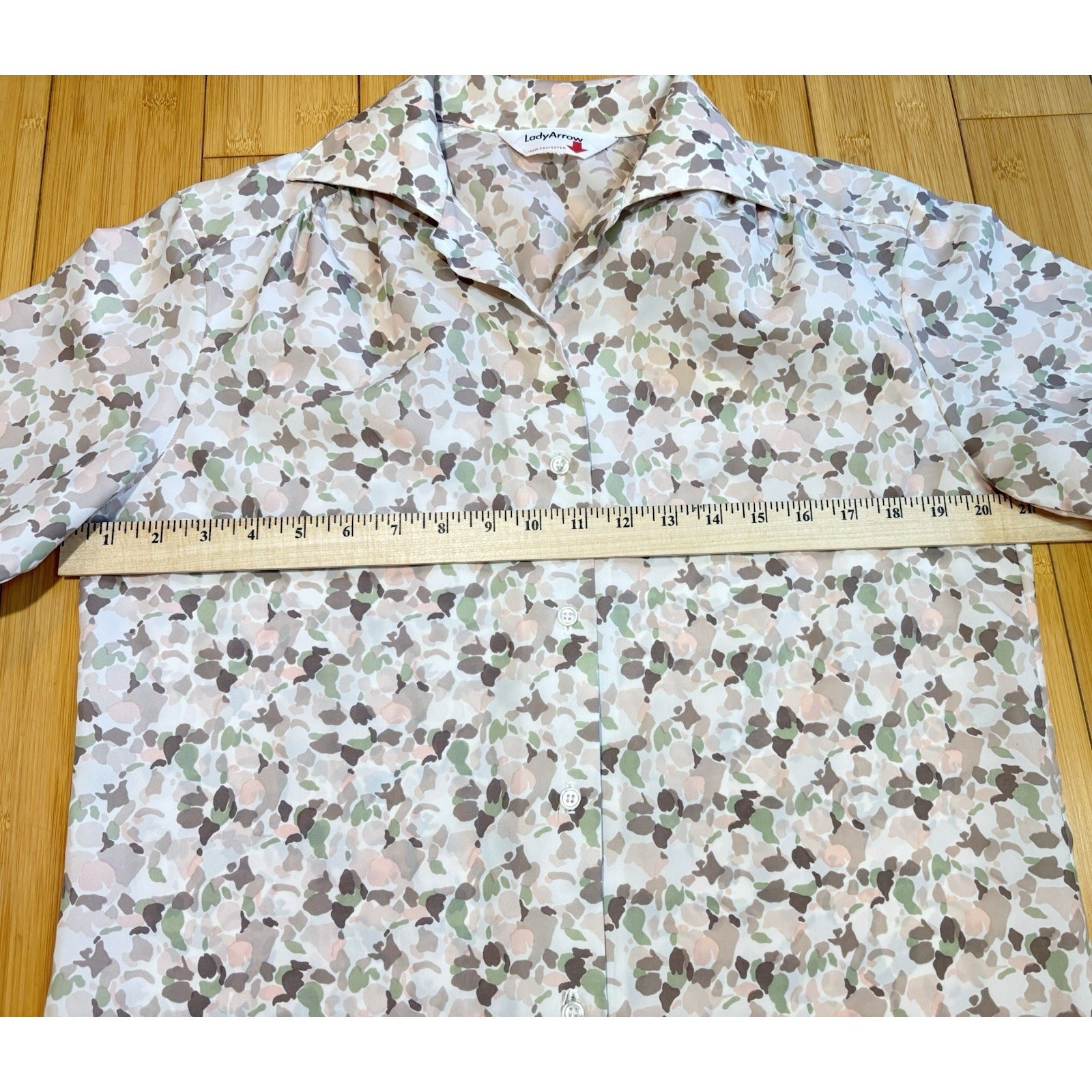 Vtg Lady Arrow Lite Colored Floral Button Up Long Sleeve Top Blouse Size Lrg