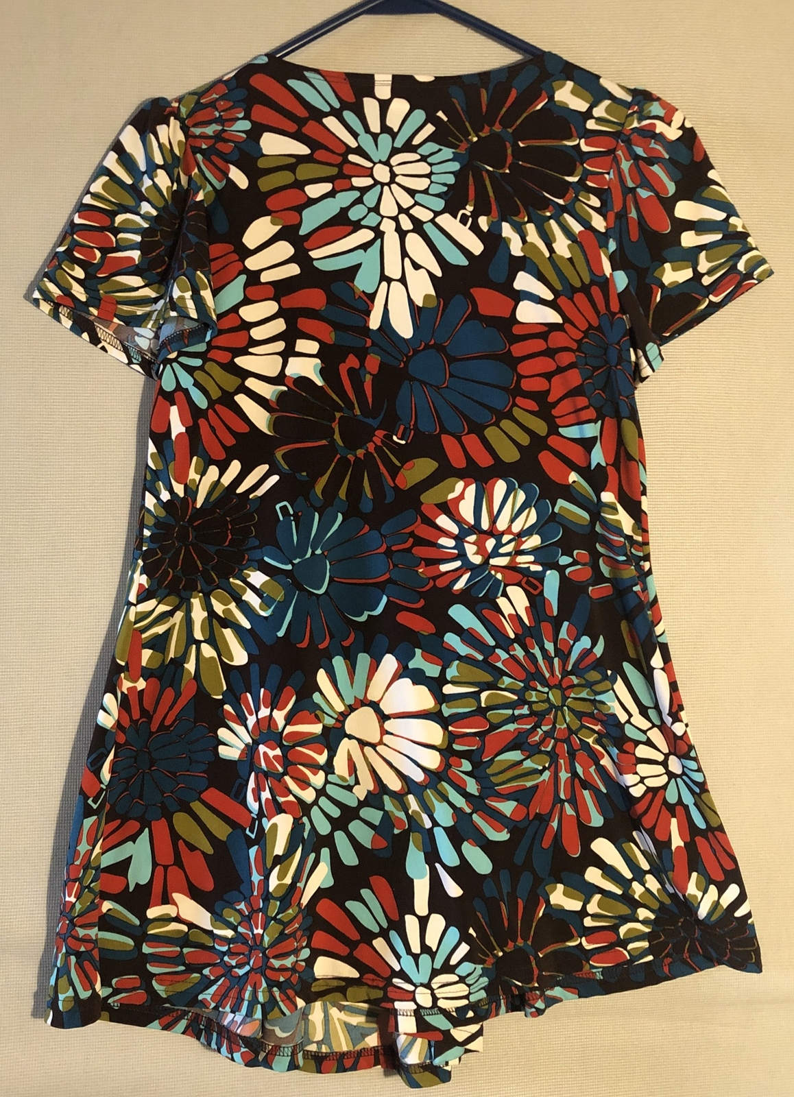 Vtg Jonden Groovy Hippie Brown Floral Pleated Babydoll Tunic Flowers Square Neck