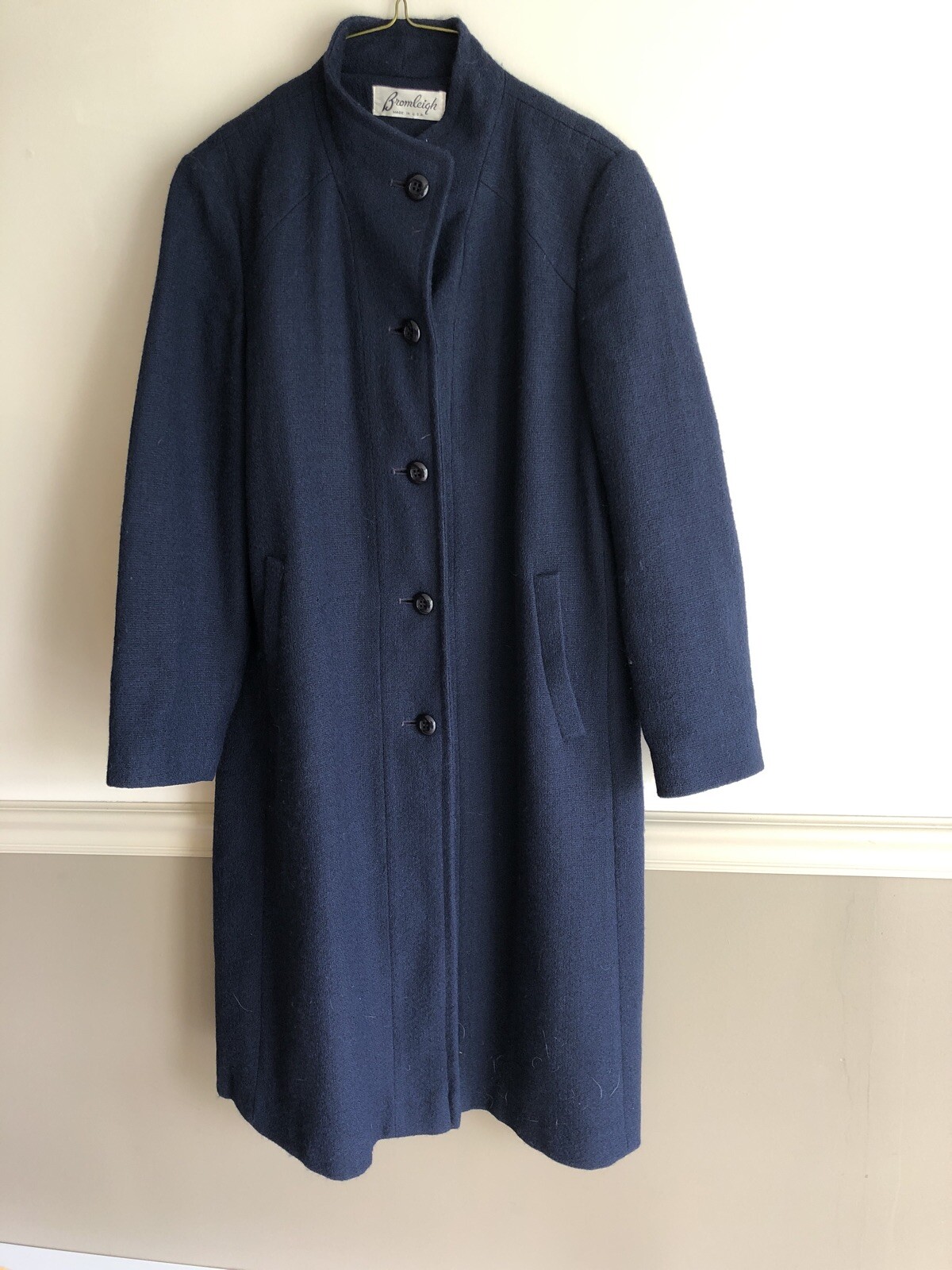 Vintage Bromleigh Wool Navy Women’s Trench Coat Blue Midi Long 1960s Classic!