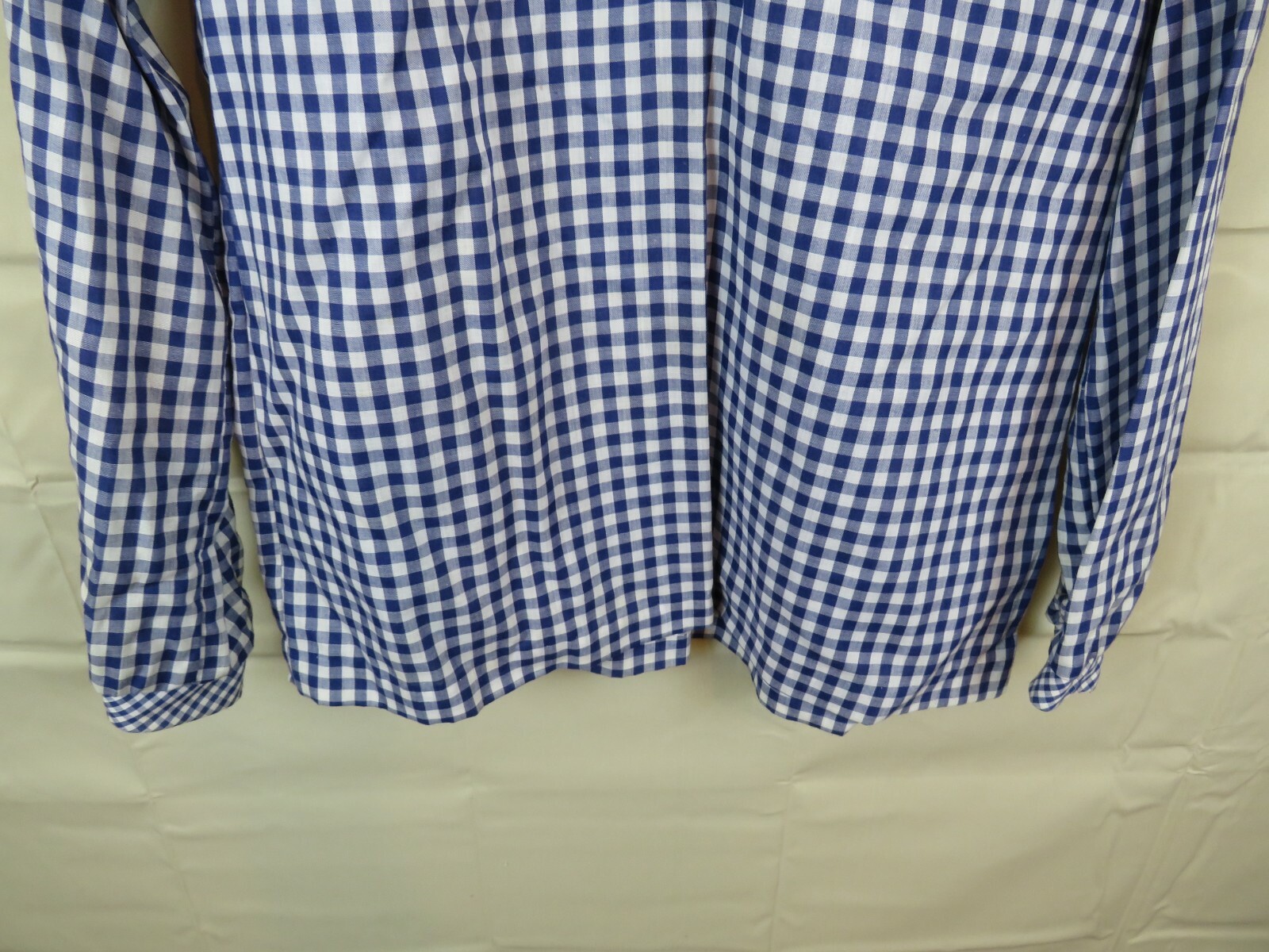 Vintage 1960-70s polyester top shirt terry Chicago plaid blue M Stain Destroyed