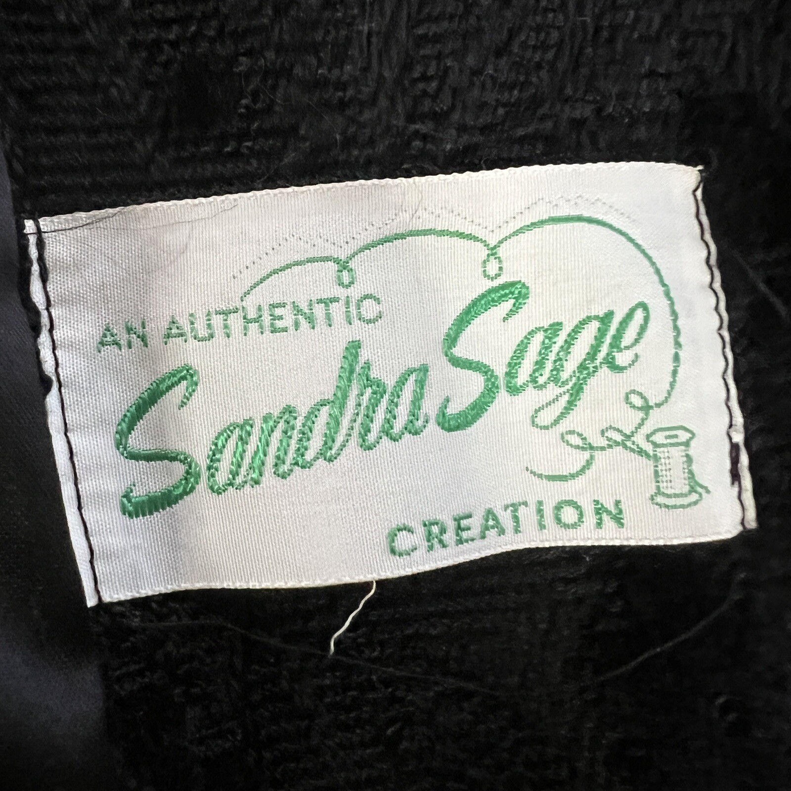 Vintage An Authentic Sandra Sage Creation Textured Coat Black 50s 3/4 Sleeve S/M