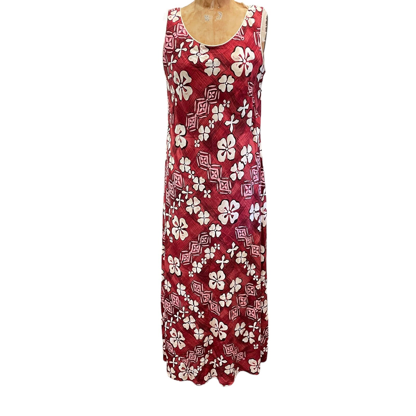 Vintage YOUNG HAWAII Maxi Hibiscus Floral Print Hawaiian Dress Muumuu Hula Sz M