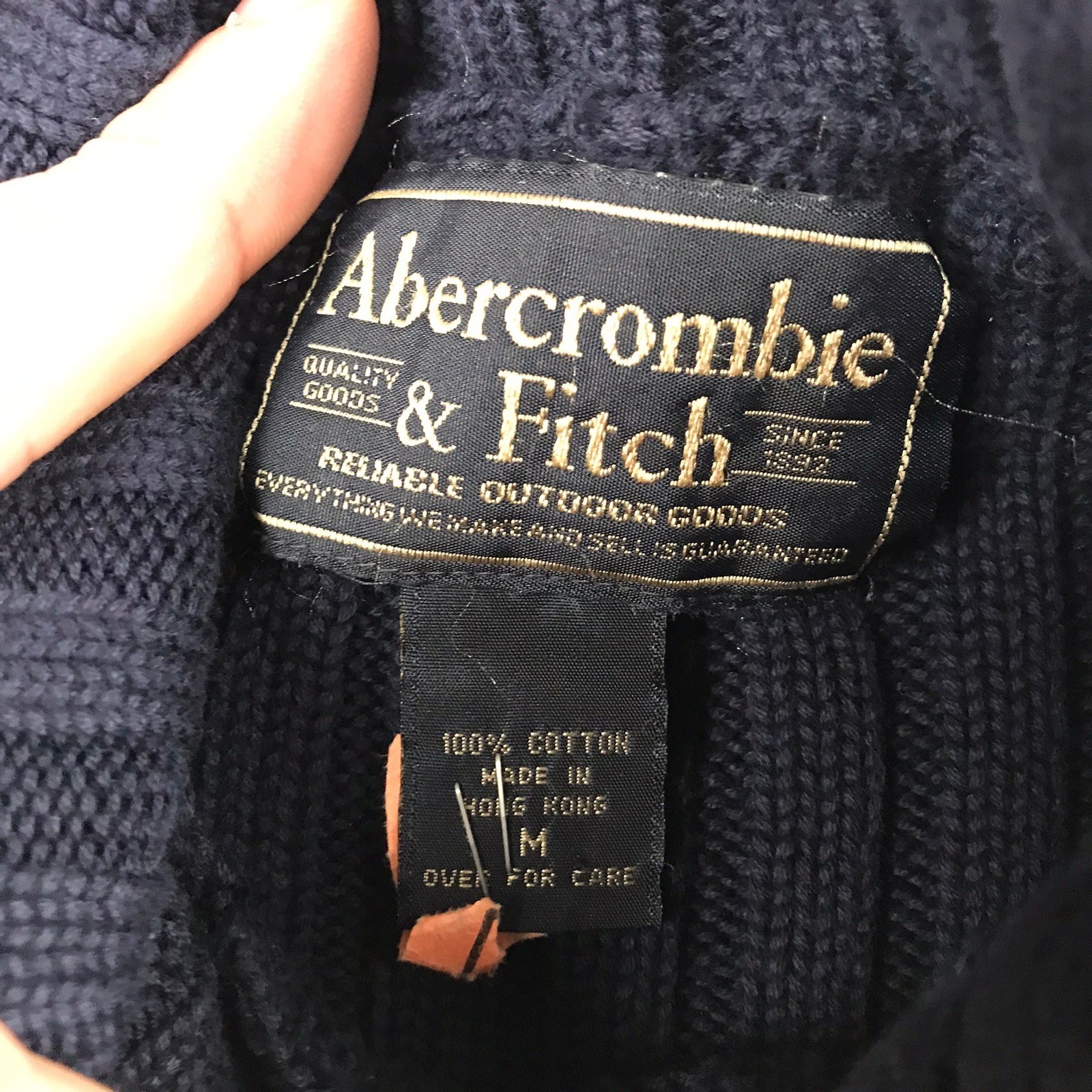 Vintage 90s Abercrombie & Fitch Turtleneck Sweater Womens M Navy Ribbed Knit