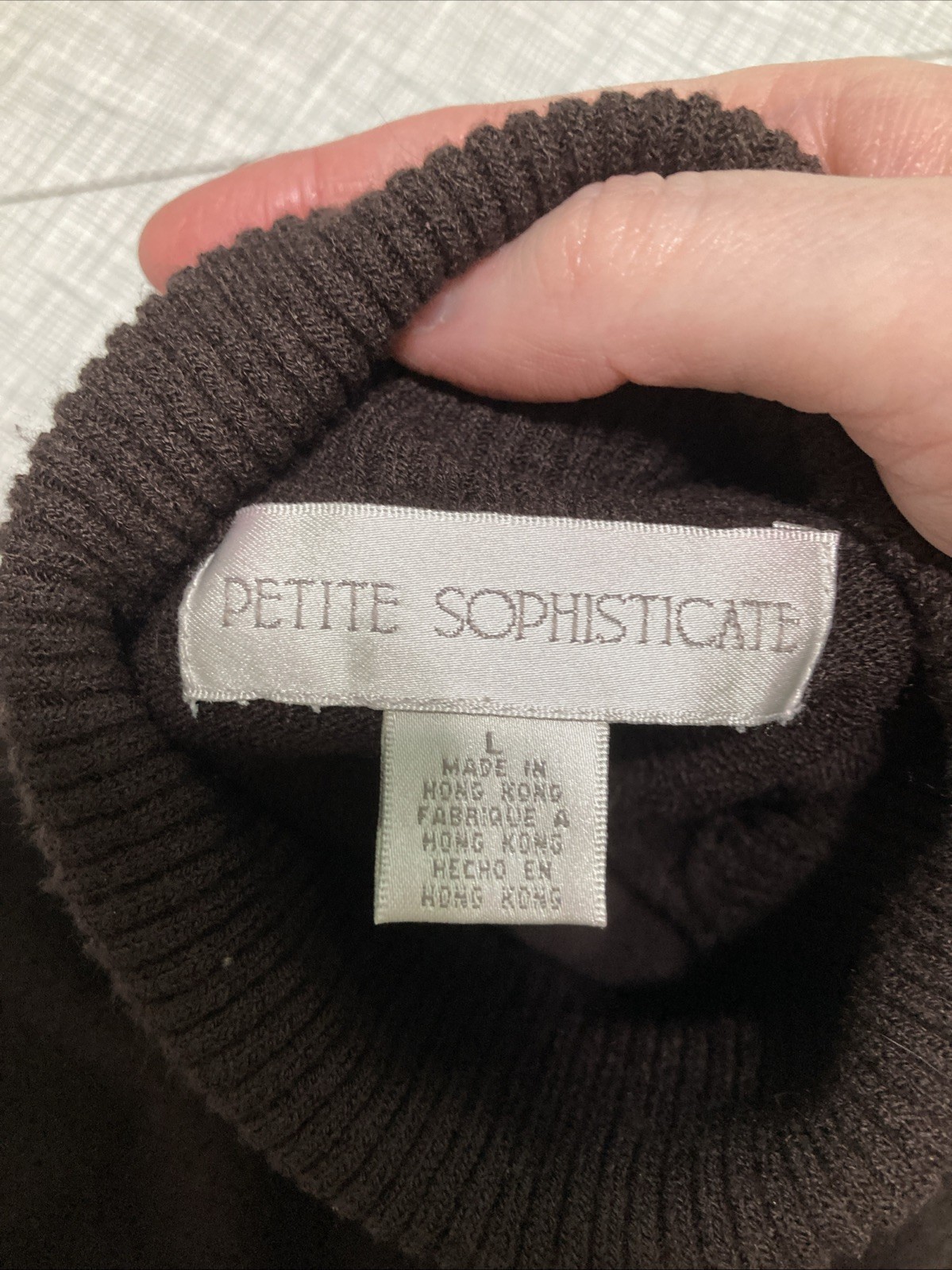 Vtg 90s Petite Sophisticate Brown Ribbed Turtleneck Sweater Large Rayon Blend
