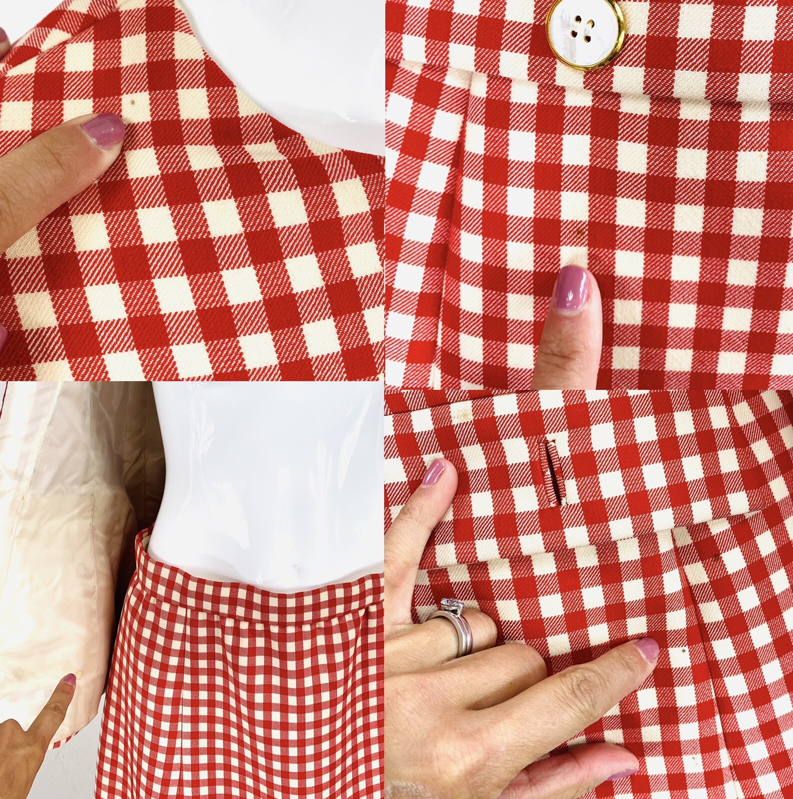 Met Museum Archive 1972 NORMAN NORELL Red Cream Gingham Skirt Jacket Suit M