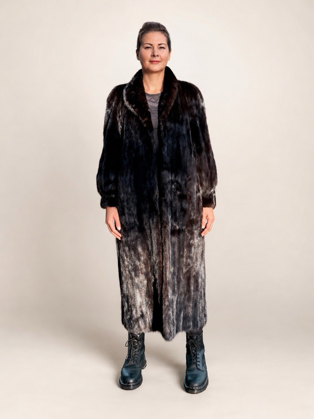 Full Length Dark Mahogany Ranch Mink Coat -Let Out -Vintage-Real Fur Coat