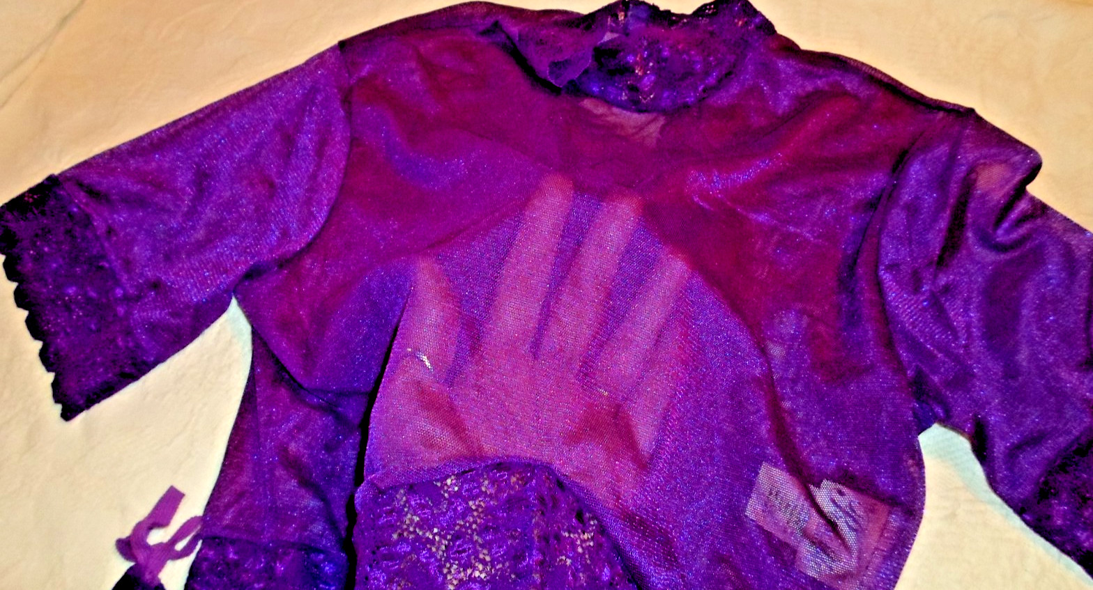 Vintage Lingerie Priscilla Collection Dark Purple Sheer Lace Babydoll Size M-USA