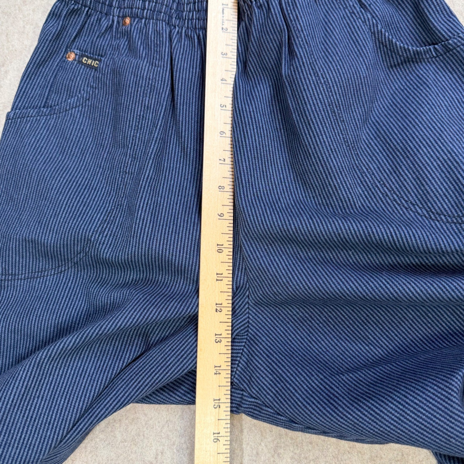 CHIC Vintage Pinstripe High Waisted Elastic Waist Pants Cotton Sz 14 Made In USA