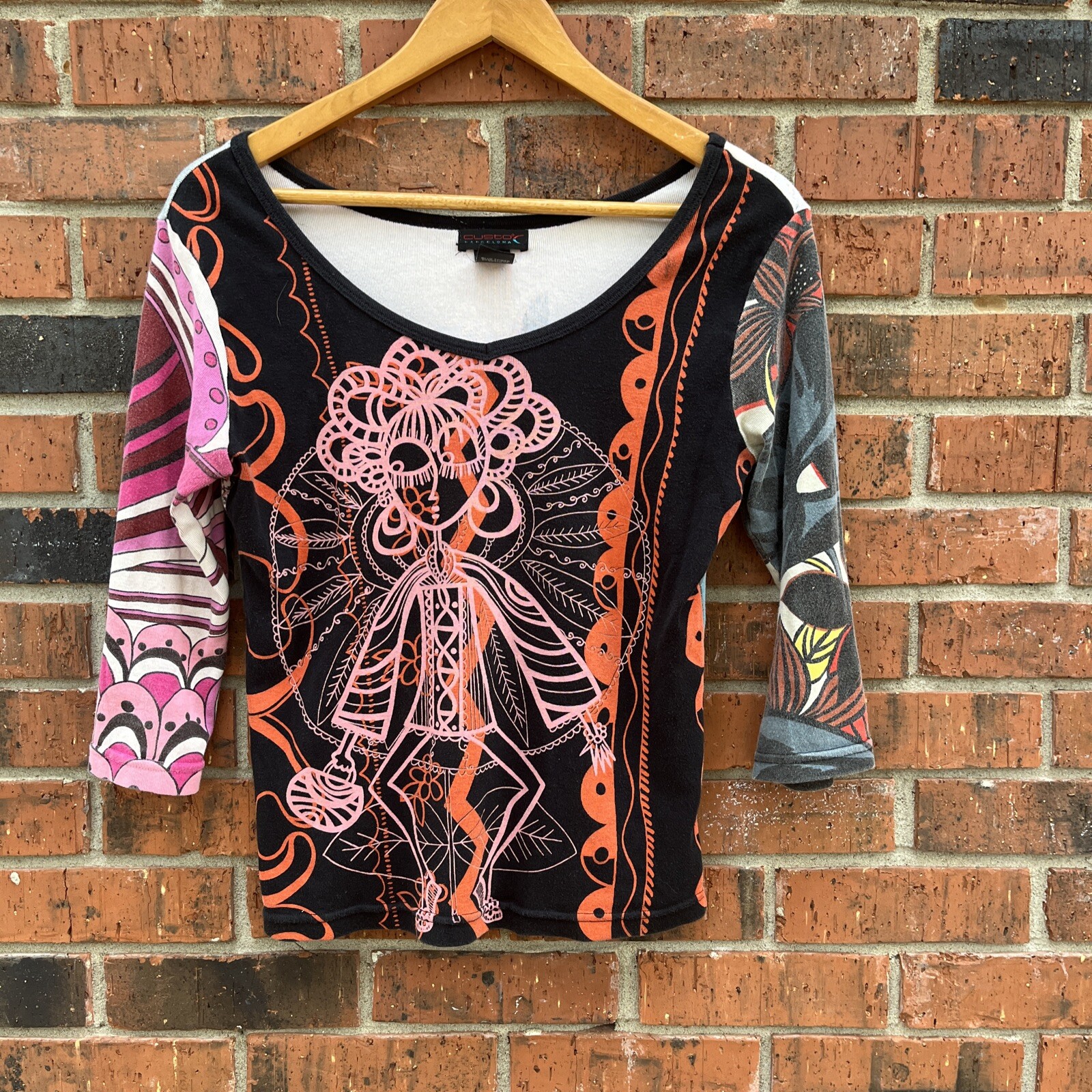 Vintage 90s Custo Barcelona Top Stick Figure Girl Top Size L