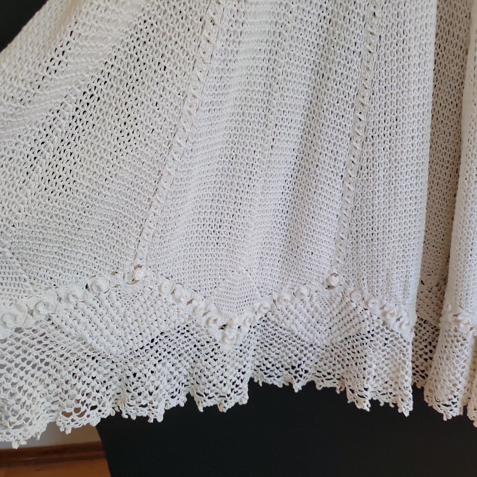 Vintage Handmade Crochet Lace Wedding Dress XS Small White Boho Sheer Overlay