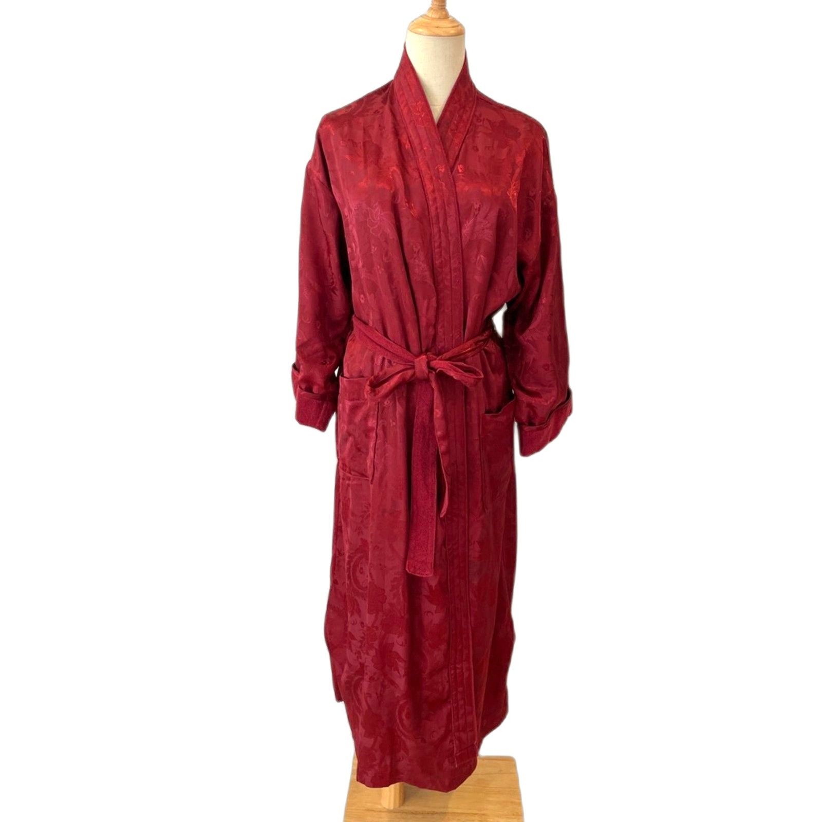 Victoria’s Secret Gold Label Vintage Red Robe Terry Lined Satin P/S Belted