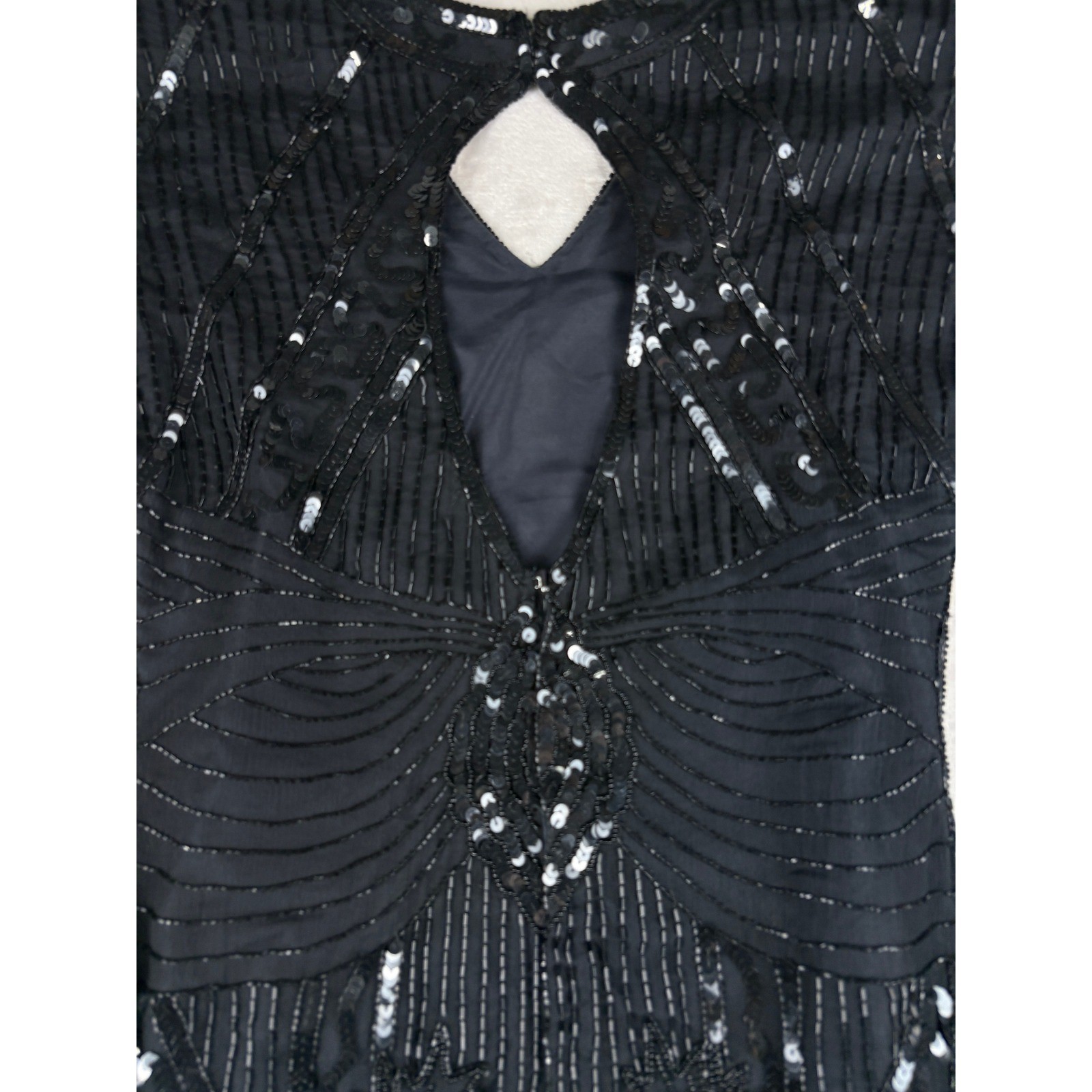Vintage Carina Black Pure Silk Beaded Sequin Art Deco Flapper Mini Dress Medium