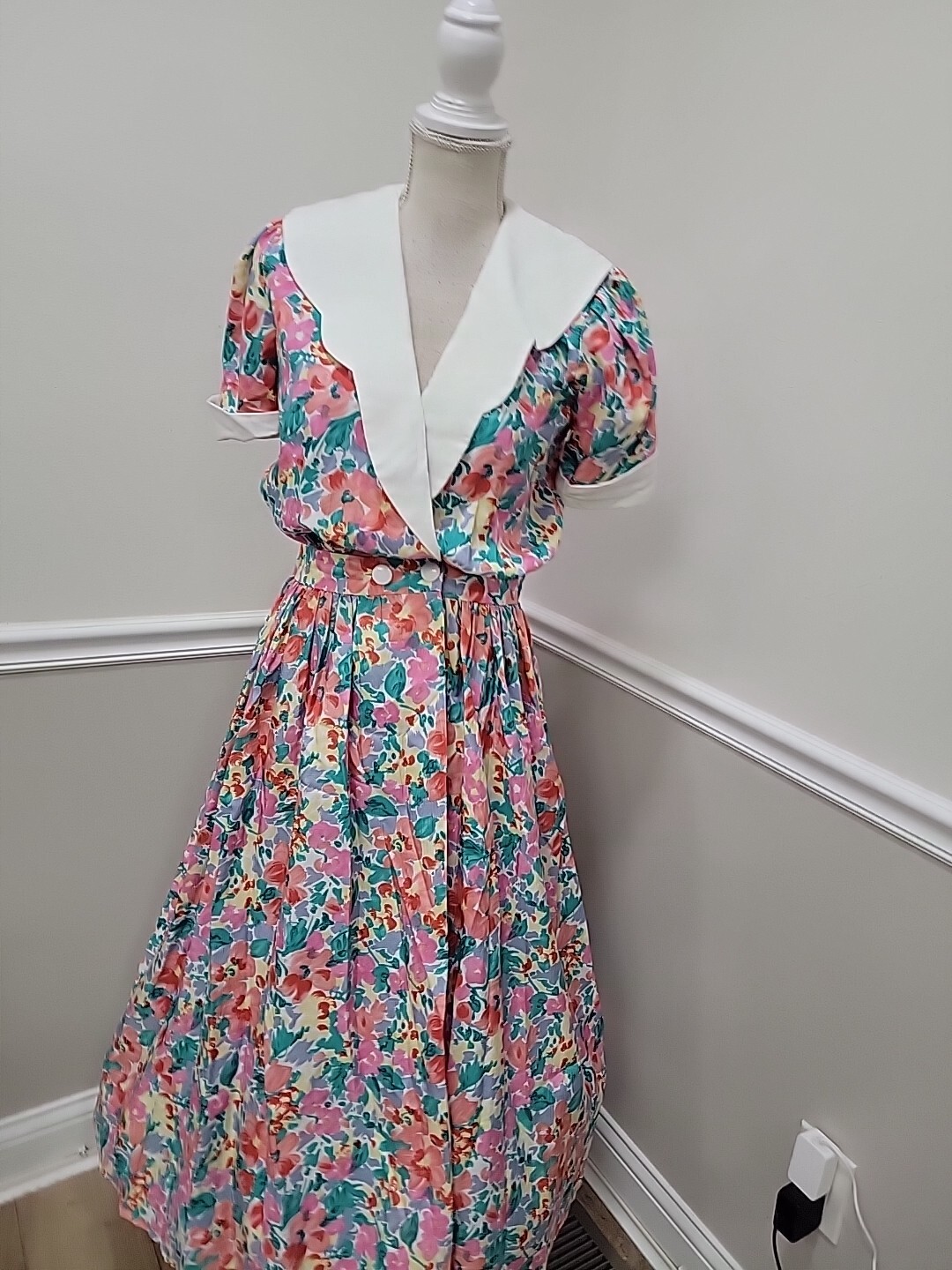 Vintage’80s Tea Garden Floral Party Dress/Handmade