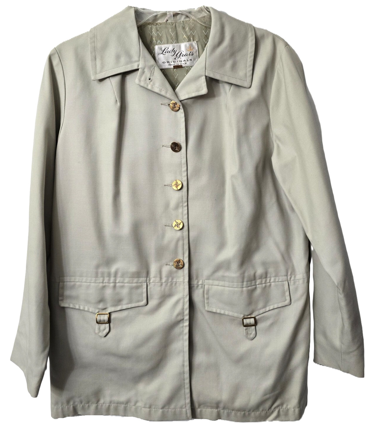 Vintage Chore Trench Jacket 10 Lined Pockets Khaki 80s Career Classic Lady Grais