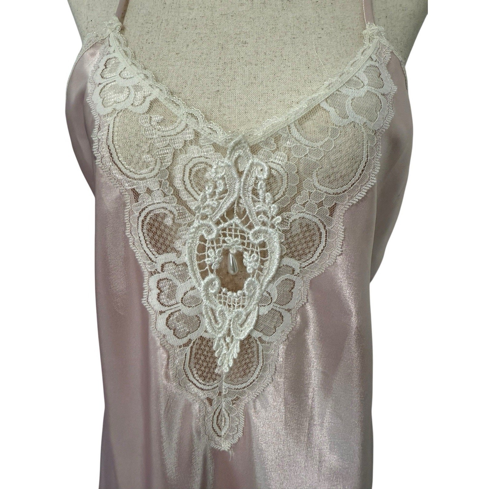 Vintage Inner Most Blush Pink Satin Slip Dress S Lace Trim Nightgown Coquette