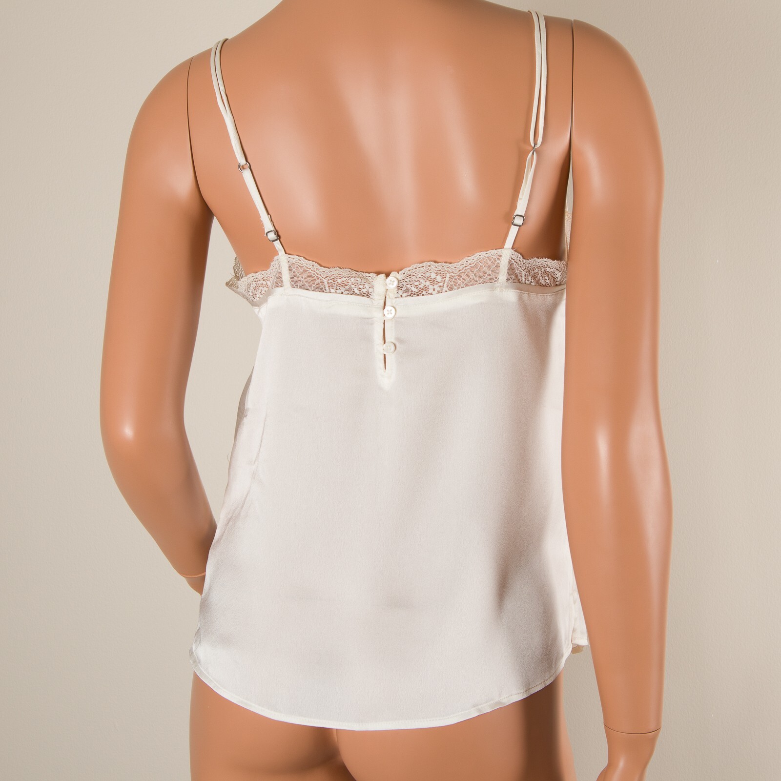 💖ABERCROMBIE FITCH Ivory Cami Tank Top Silky Spaghetti Strap Button Lace Trim S