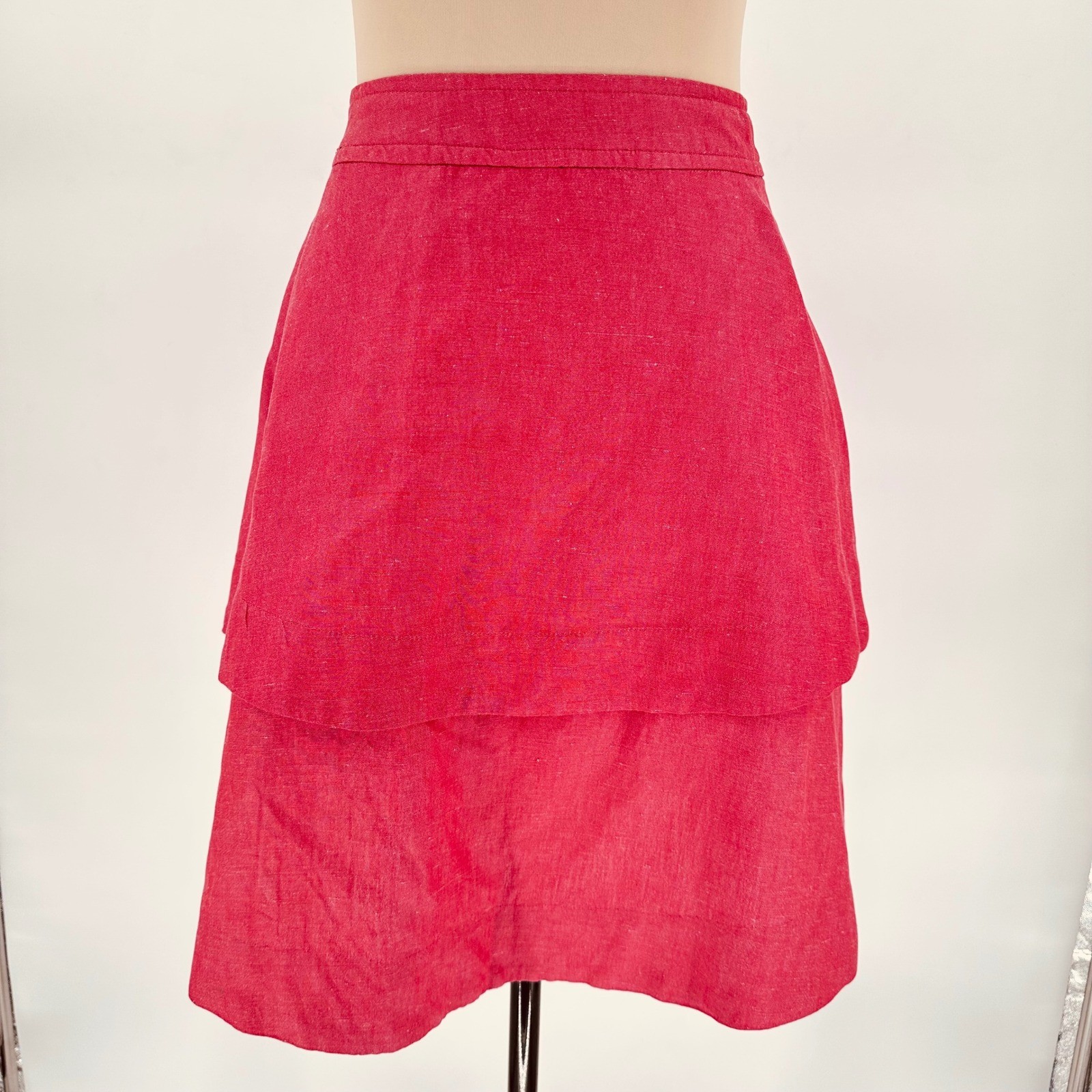 Anthropologie Postmark Red Silk Linen Tiered Wrap A Line Mini Size 00 Preppy