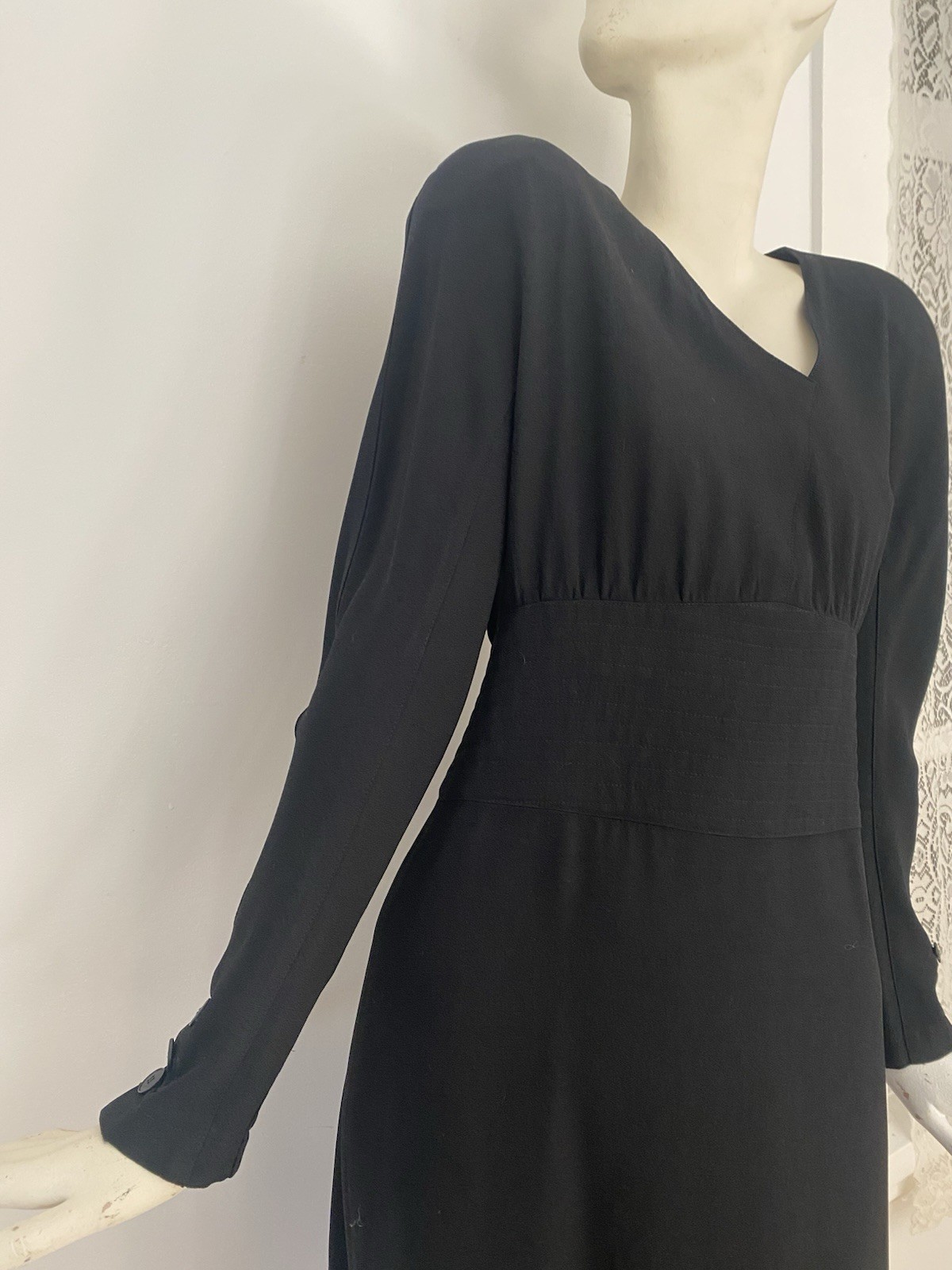 Vintage Sonia Rykiel Black Dress 80s LBD Designer France Long Sleeve Crepe