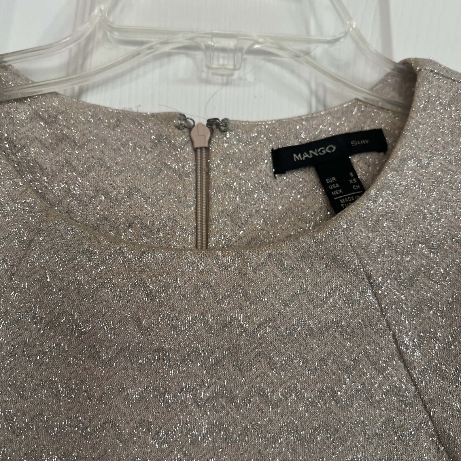 Vintage Mango Silver And Cream Metallic Top Short Sleeve Crew Neck XS/Small