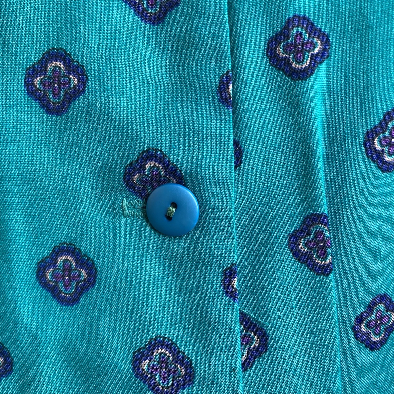 Vintage California Girl Teal Print Midi Dress Sz 12 Modest Cottagecore Prairie