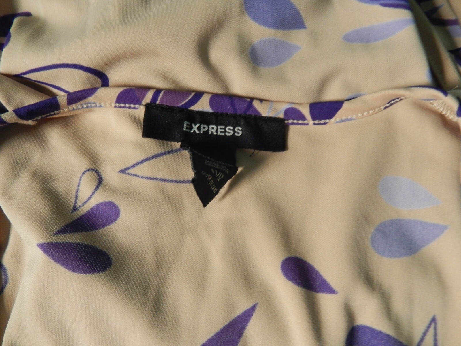 Vintage Y2K Express Tan Beige Purple Knit Wrap Short Sleeve Dress