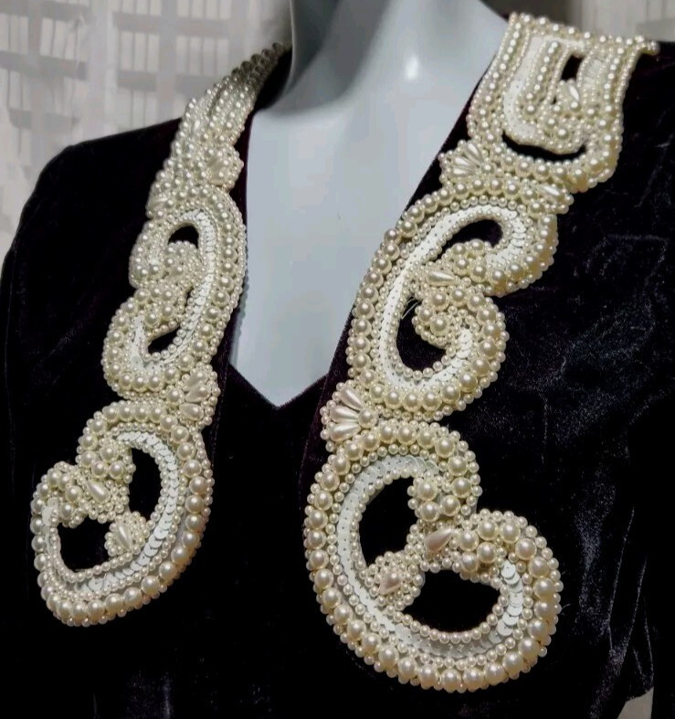 Formal Holiday Party Dress Velvet Beaded Burgundy Med 6 McClintock Old Money