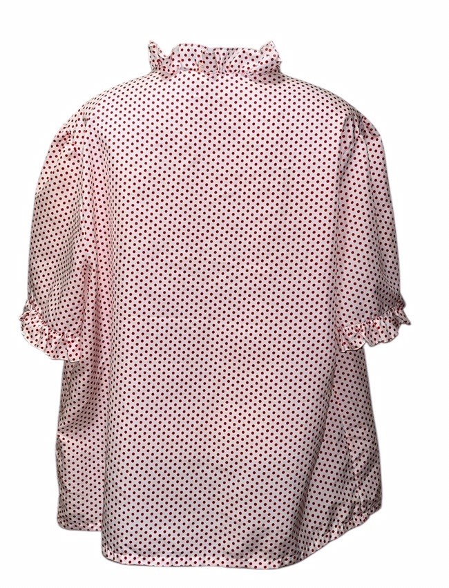 Vtg SEARS The Fashion Place White W/Red Polka Dots Blouse Ruffled Collar