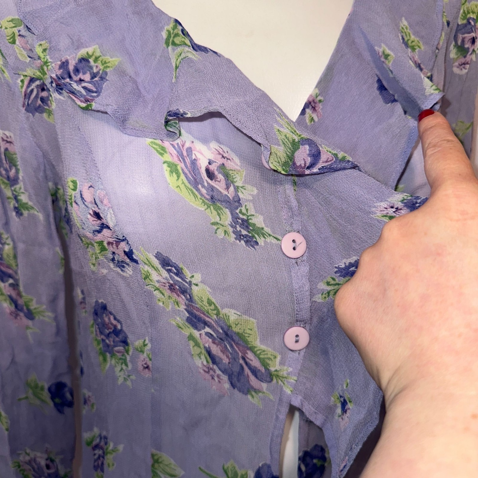 Vintage 90s Express Lavender Purple Blouse Ruffle Fairycore Soft Girl Grunge M