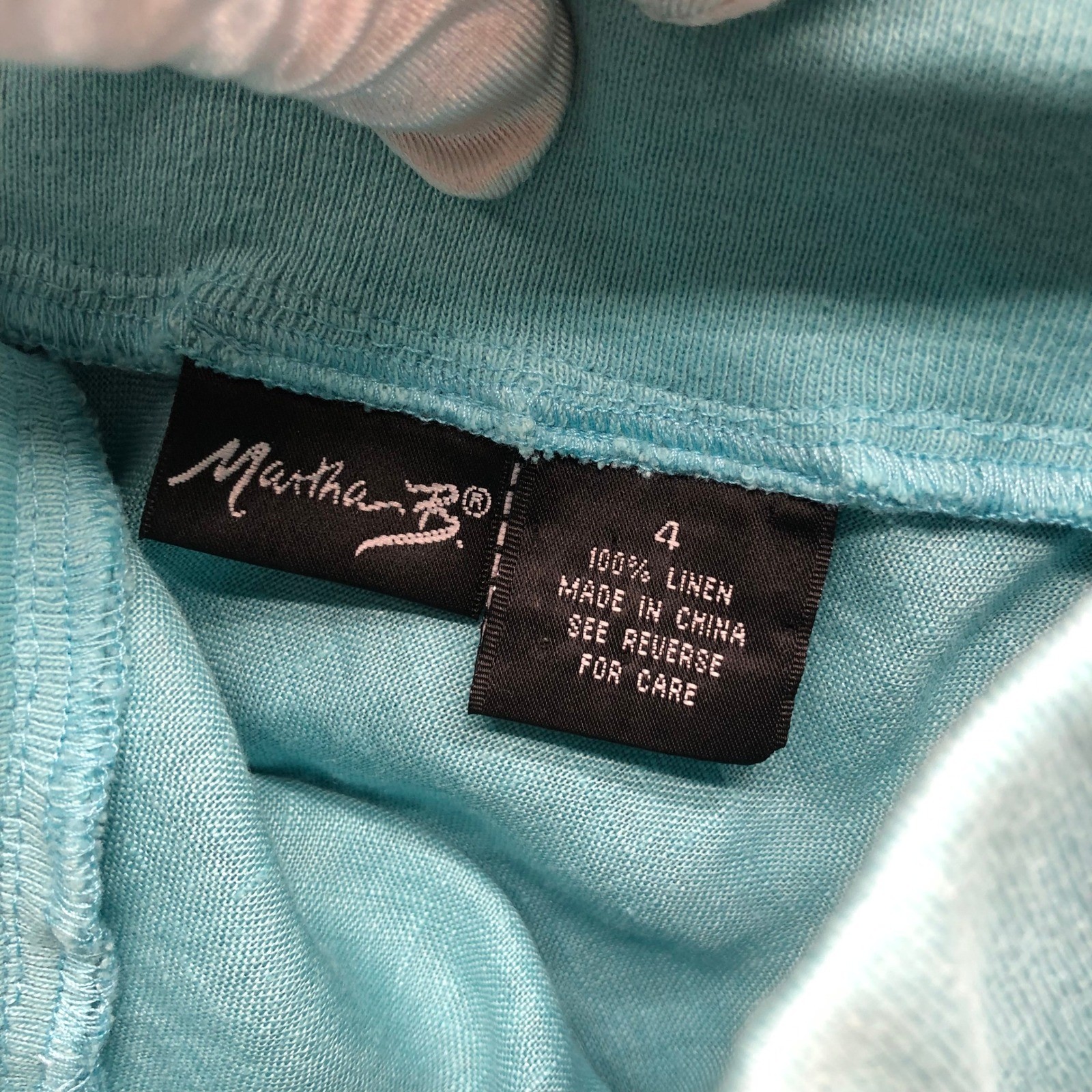 Vintage Y2K Martha B 100% Linen Skirt Size 4 Aqua Knee Length Pull On Low Rise