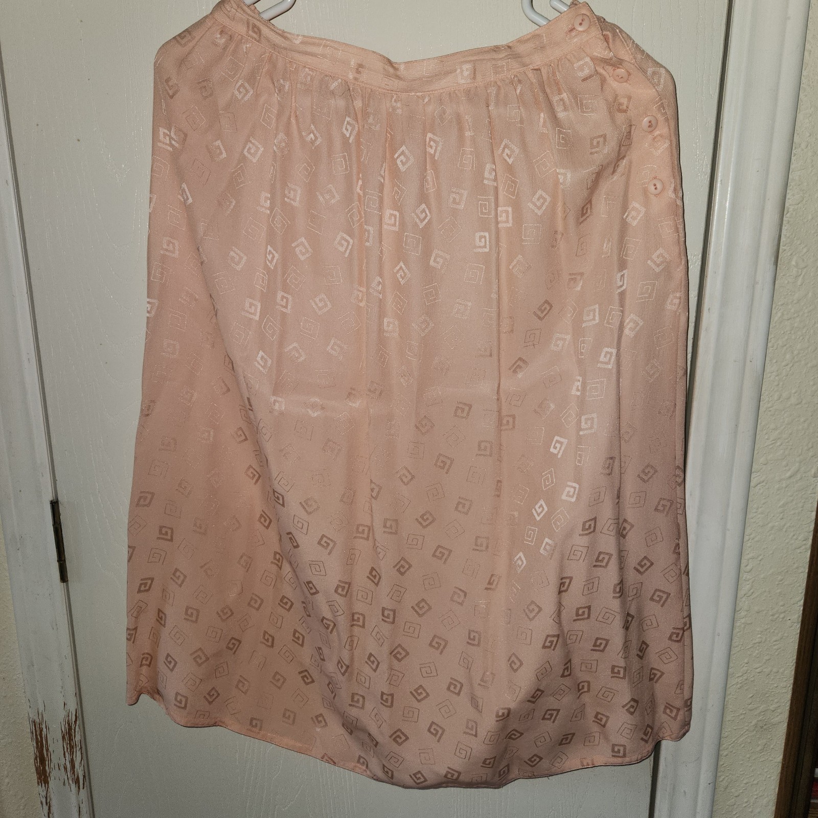 3 Piece Vtg 1980s Joanie Char Patterned Silk Shirt & Skirt Set Salmon Petite 10
