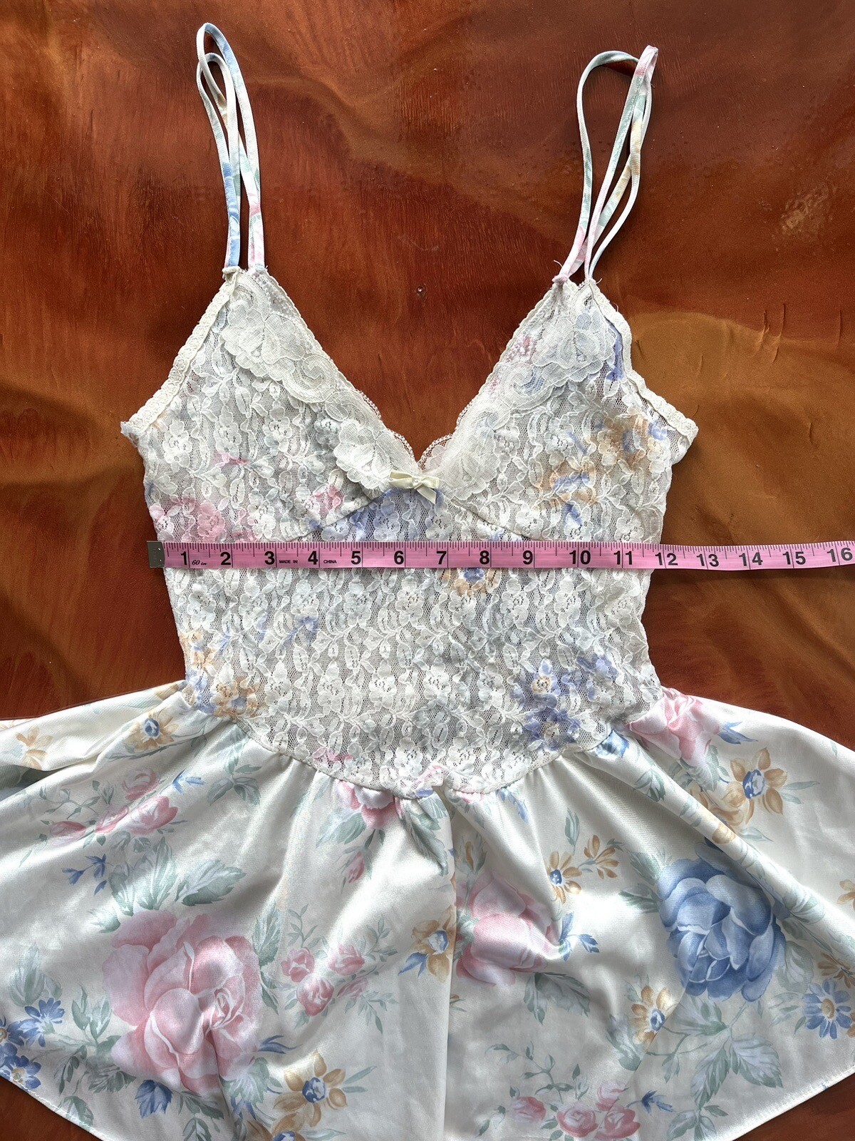 VINTAGE Made In USA Lingerie Floral Chemise Lace Nylon Sz Medium Gorgeous