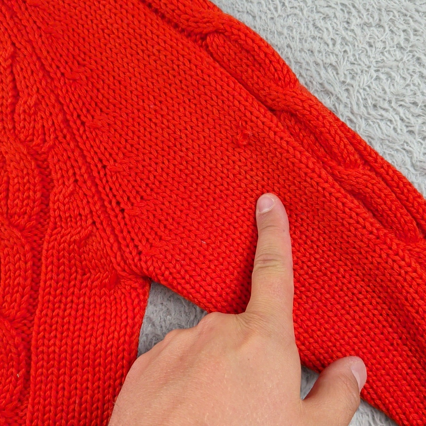 VTG 60s 70s Tami Sweater Womens Red Orange Cable Knit British Colony Hong Kong