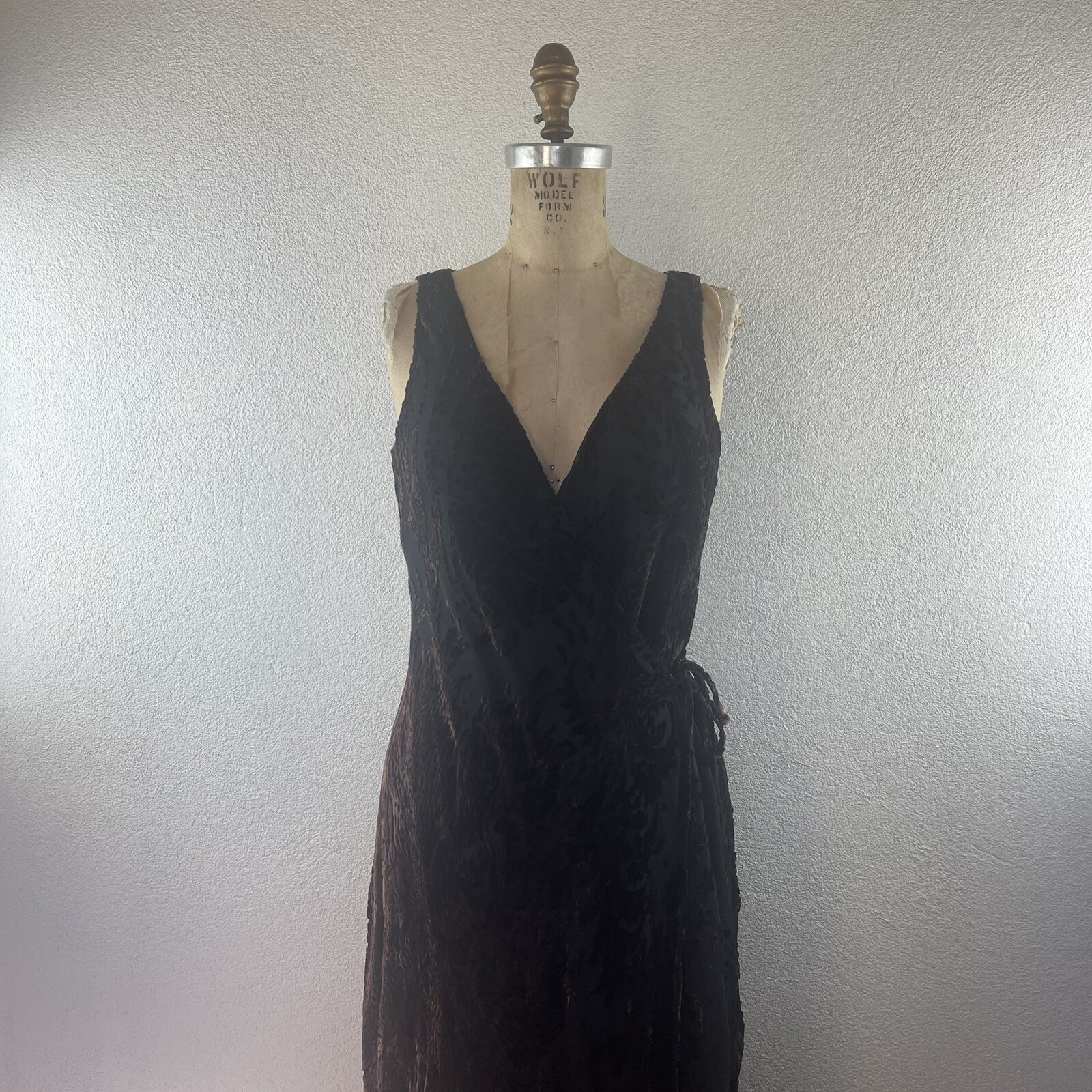 Vintage l 90s 4 Anne Klein Petite Floral Burnout Velvet Bias Surplice Wrap Dress