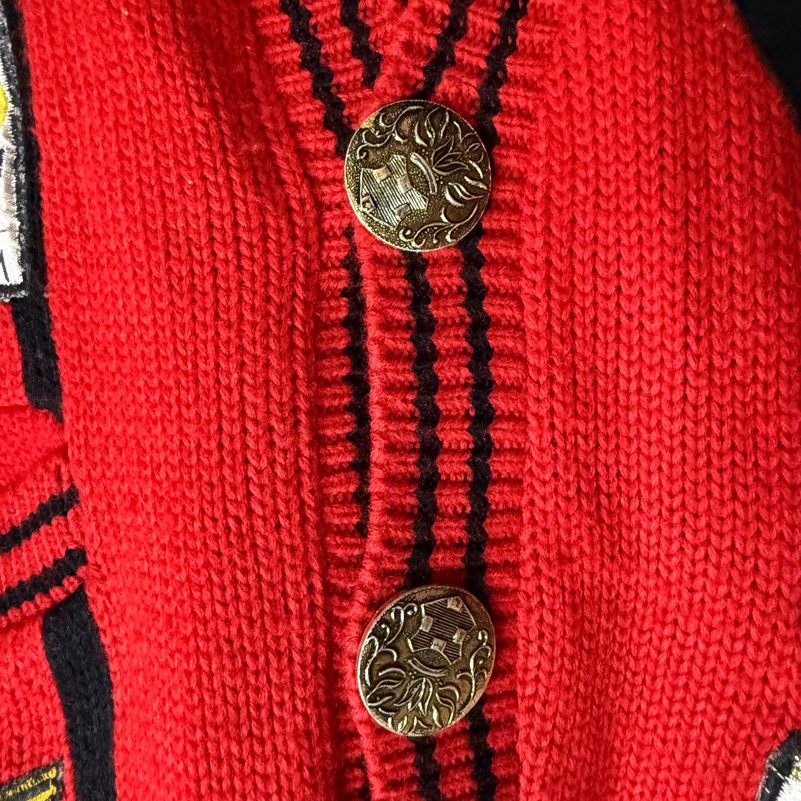 VTG JouJou 80s 90s Heavens Devils Moto Patches Cardigan Chunky Womens M