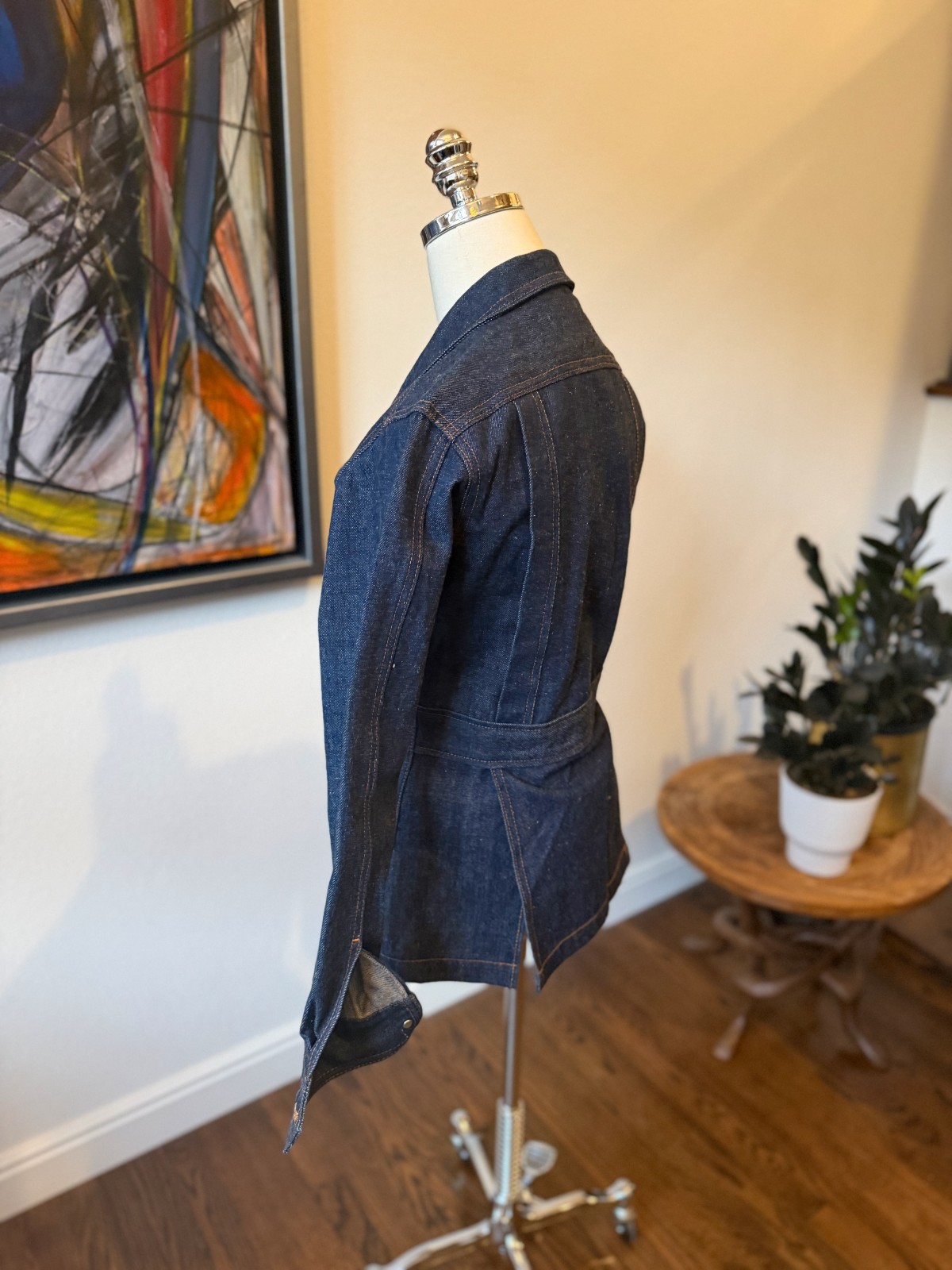 Vintage 70s Palmor’s Denim Jacket Deadstock NWOT Unworn Tunic Orange Stitching