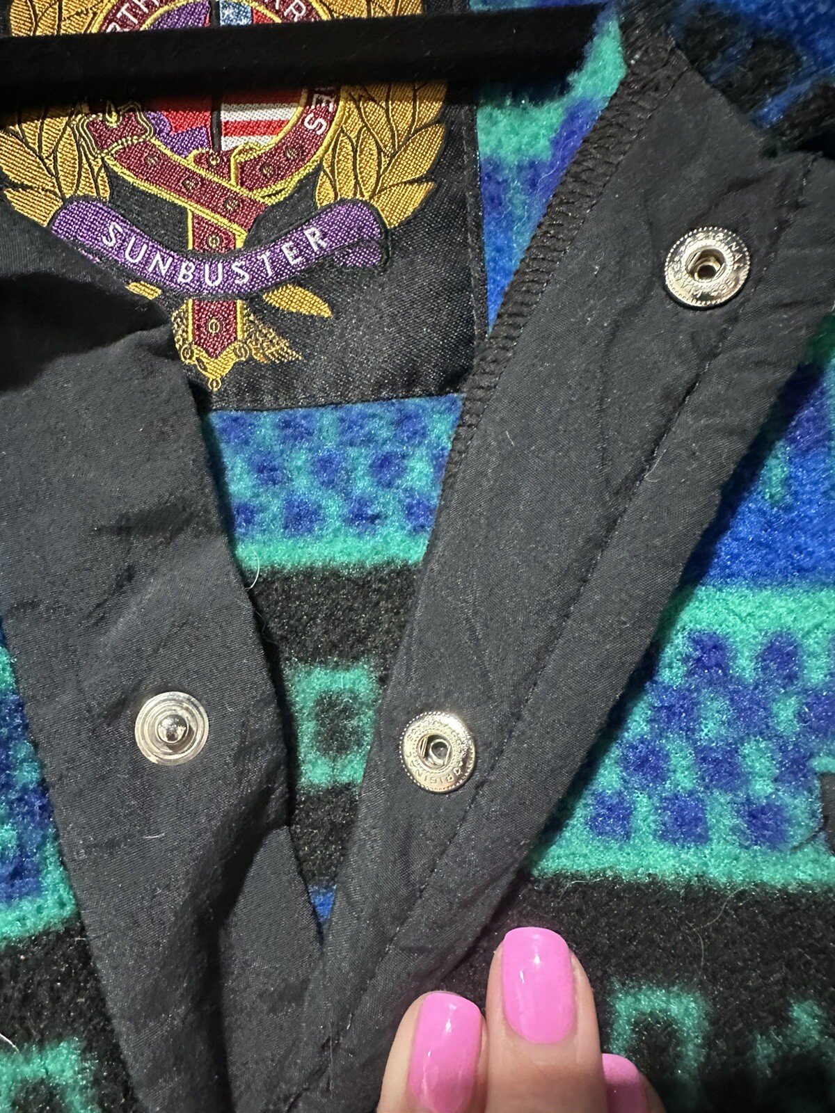Vintage Sunbuster Geometric Fleece Pullover Size M USA Made 1980’s 1/4 Snap