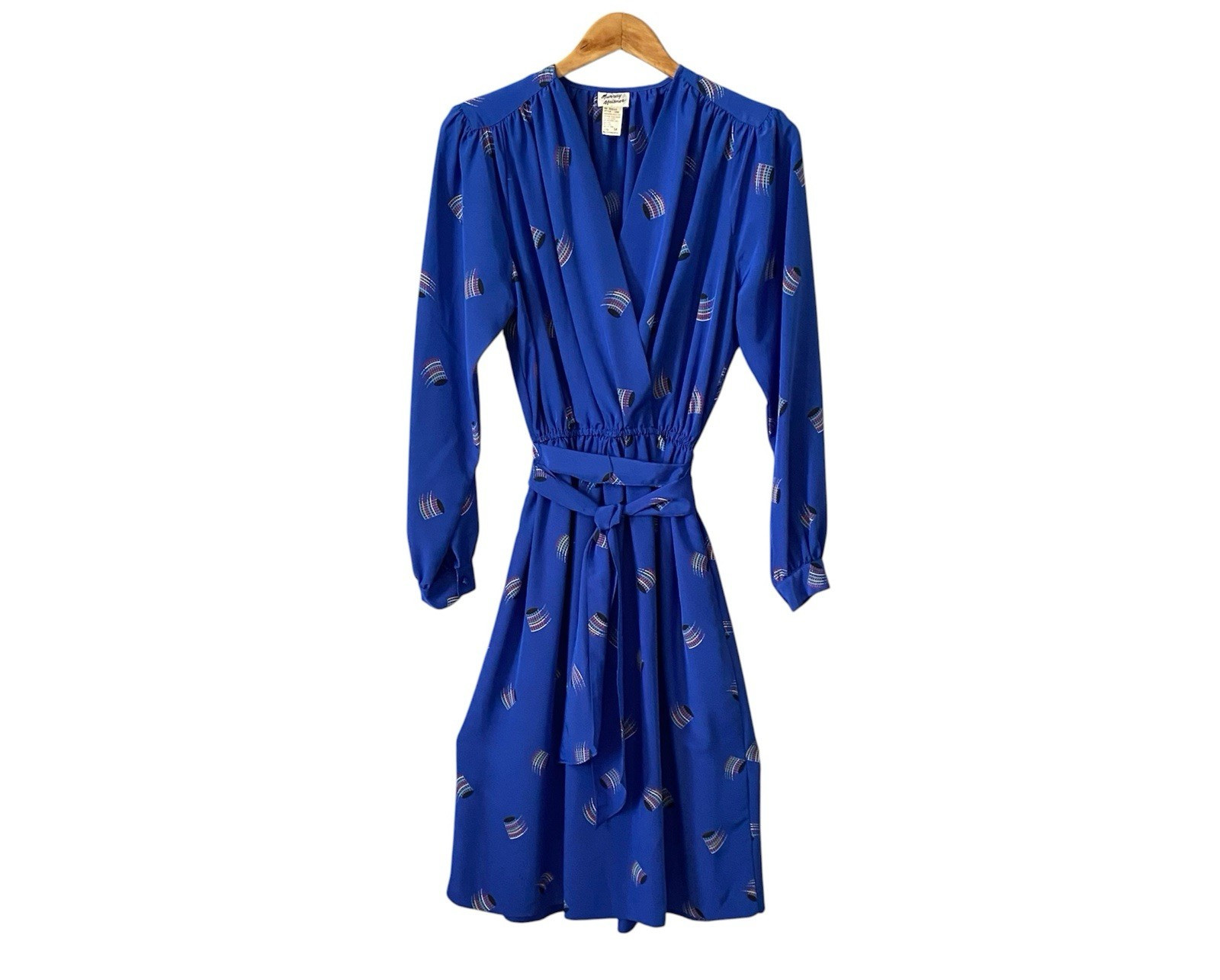 Murray Meisner Vintage 80s Retro Royal Blue Abstract Geometric Dress Size 14