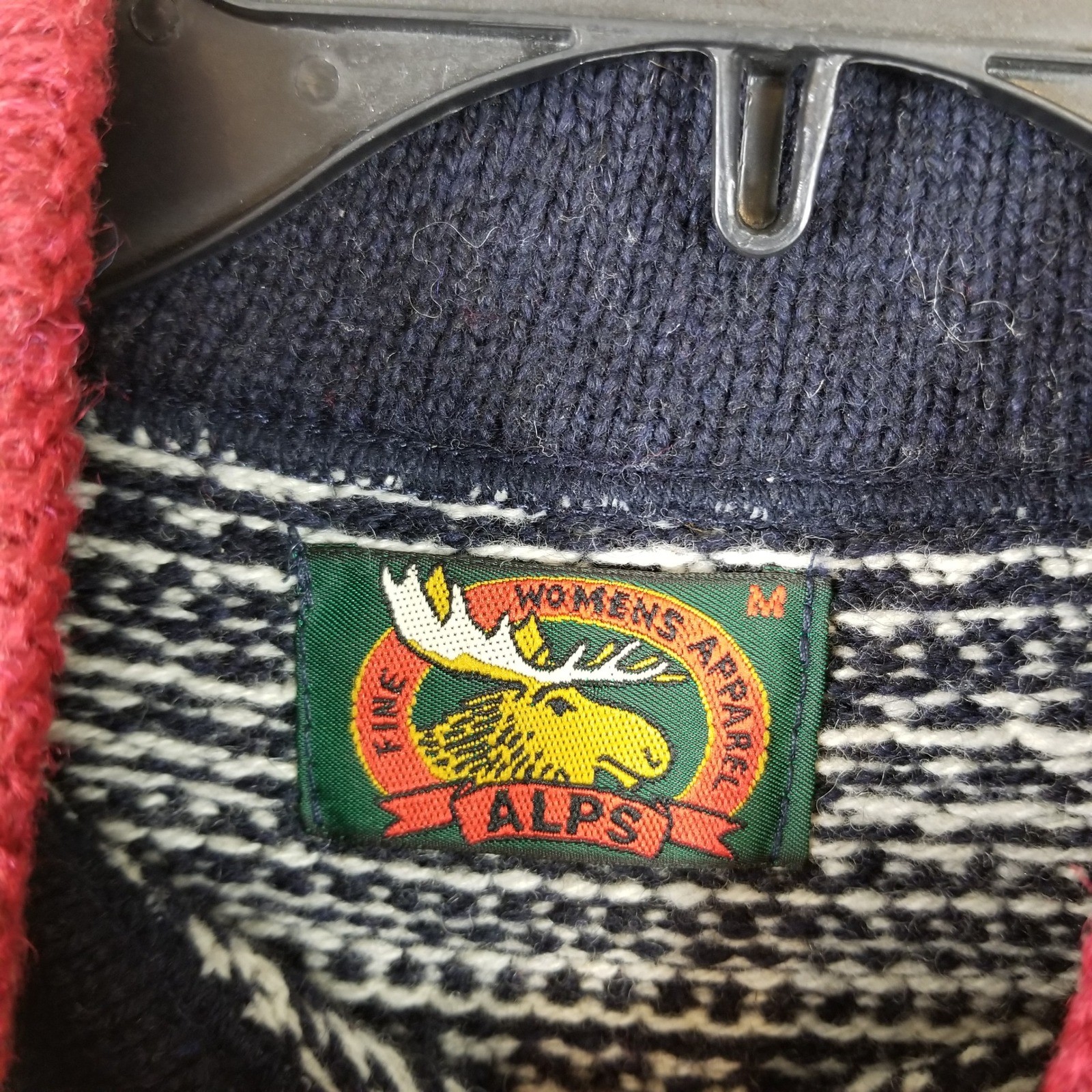 Vintage Alps Nordic Fair Isle Wool Sweater Womens Medium Navy Red Snowflake USA