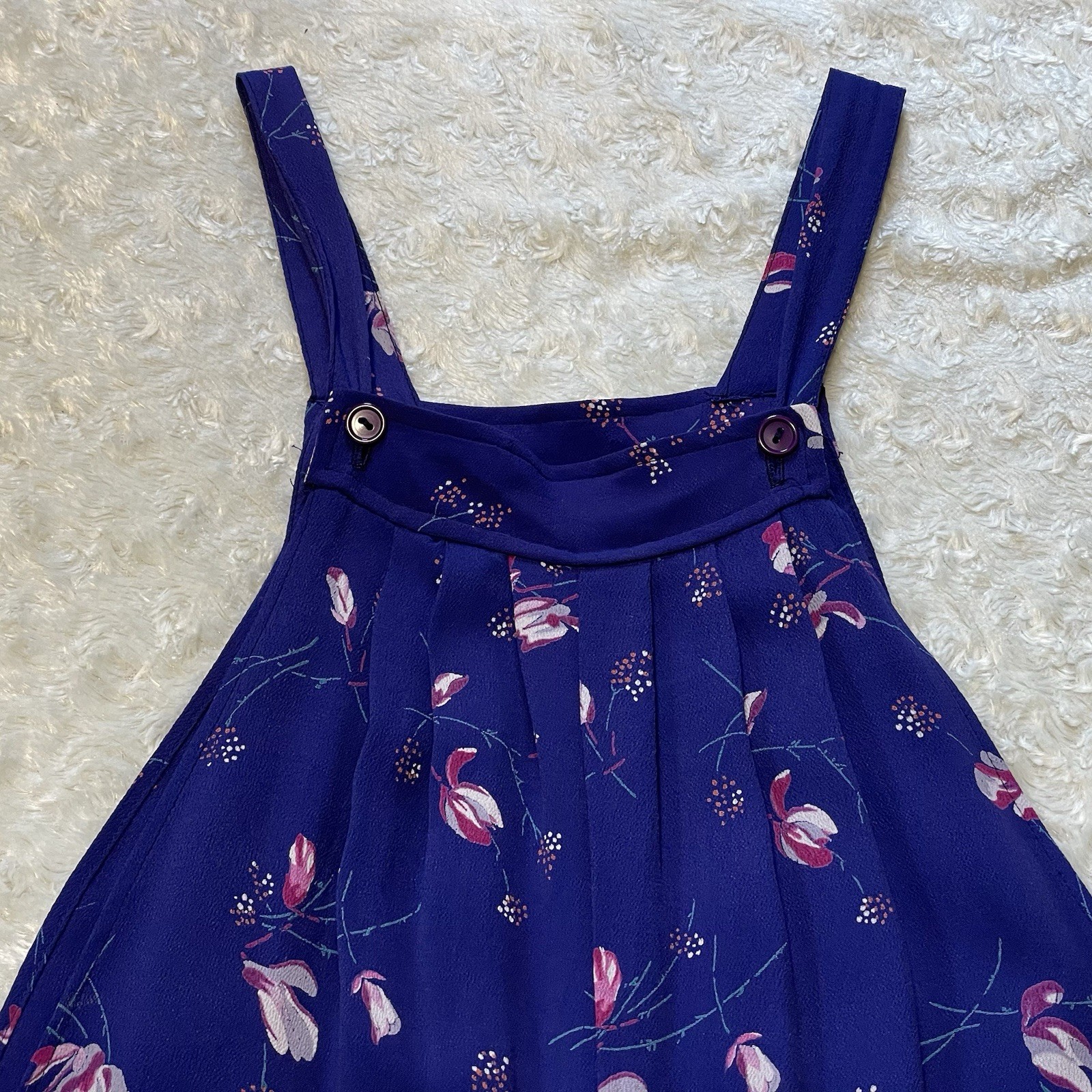 vintage 70s purple floral rayon pleated wide-leg hippie boho overall jumpsuit S