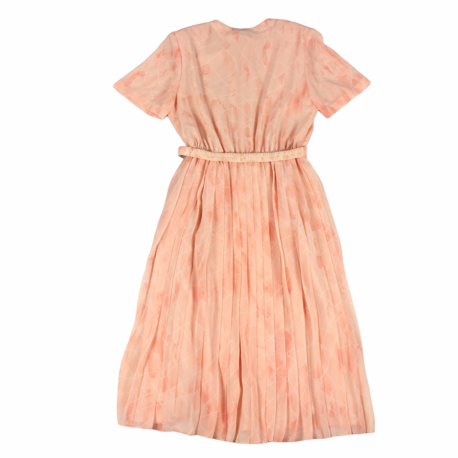 Vintage 1980s Rouie Blouson Smock Dress with Belt Size 12 Peach Chiffon Modest L