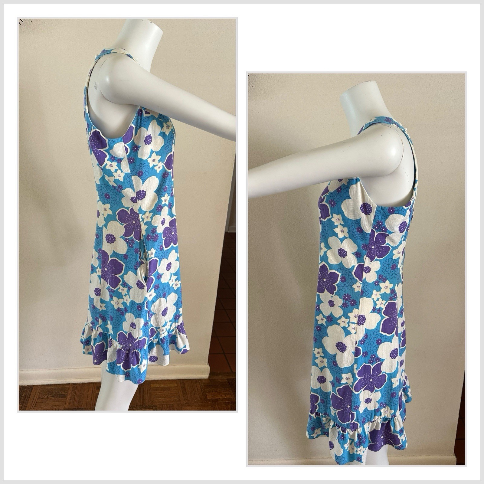 1960s Evelyn Pearson Hawaiian Mod Dress Keyhole Back Floral Mini Talon Zip VTG