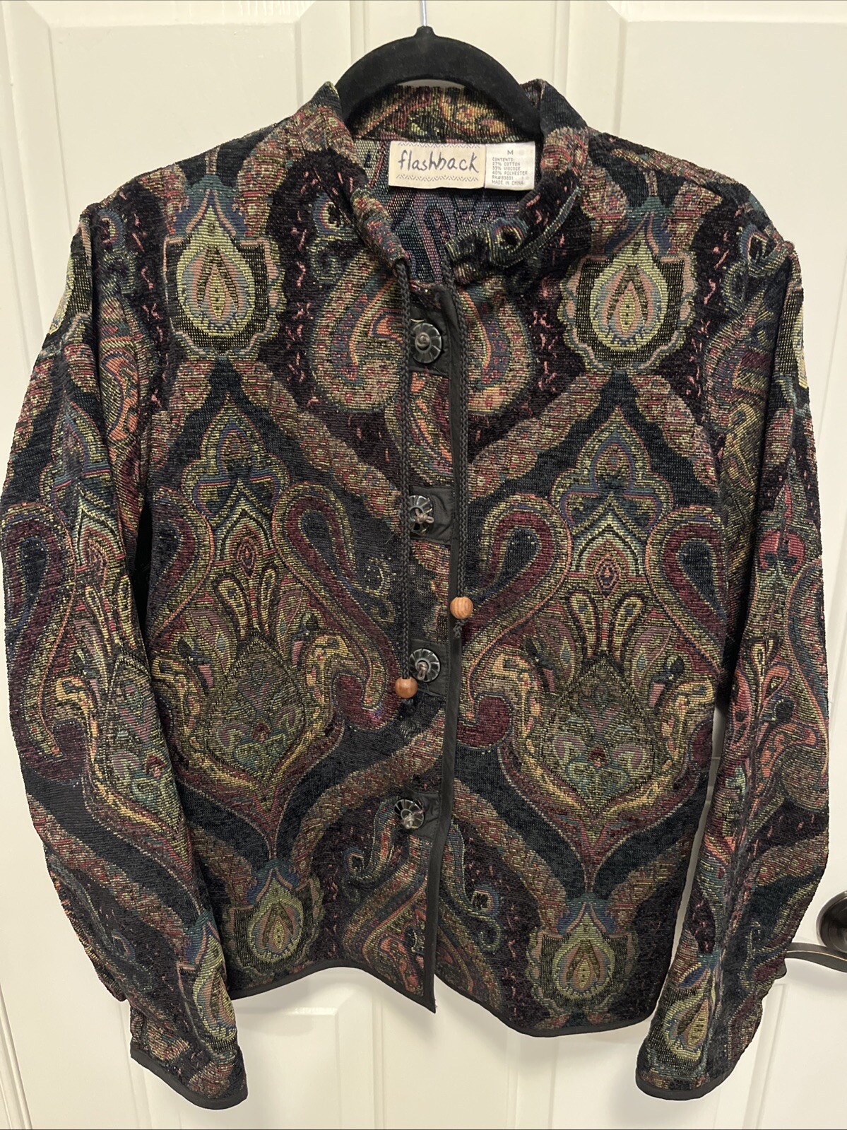 Vintage flashback Tapestry Jacket Size Medium, Tasseled Buttons