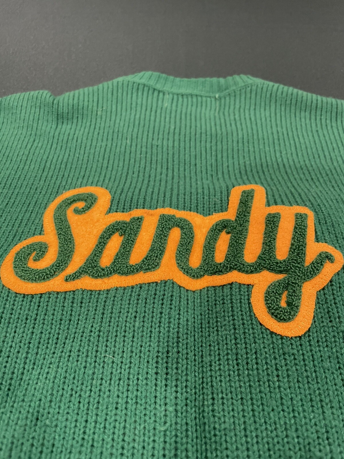 Vintage Womens 82’ Cheerleader Knit Sweater USA Green /Yellow