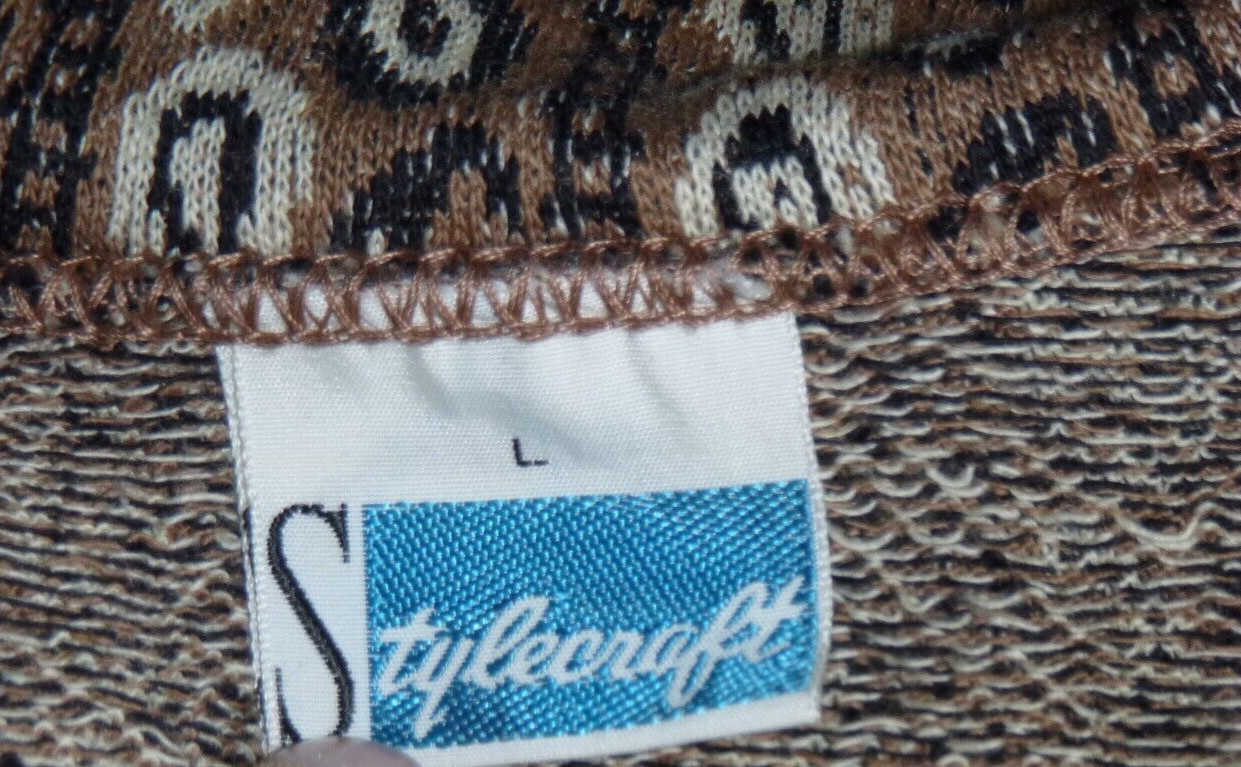 NOS Vtg 60s Stylecraft Cotton Knit Top Brown Black Paisley Sz M/L DEADSTOCK